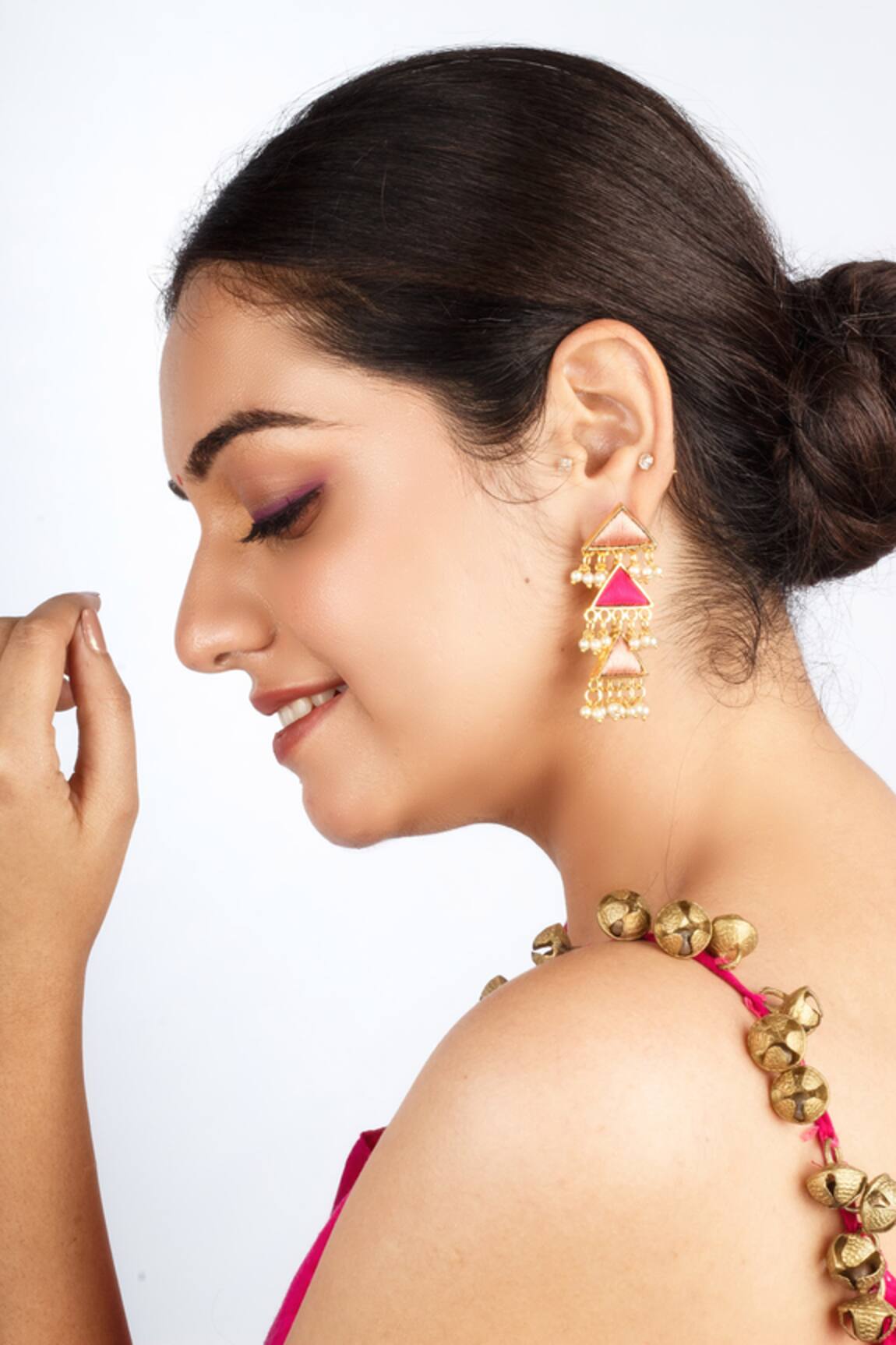 Bauble Bazaar Gold Plated Triangular Dangler Earrings