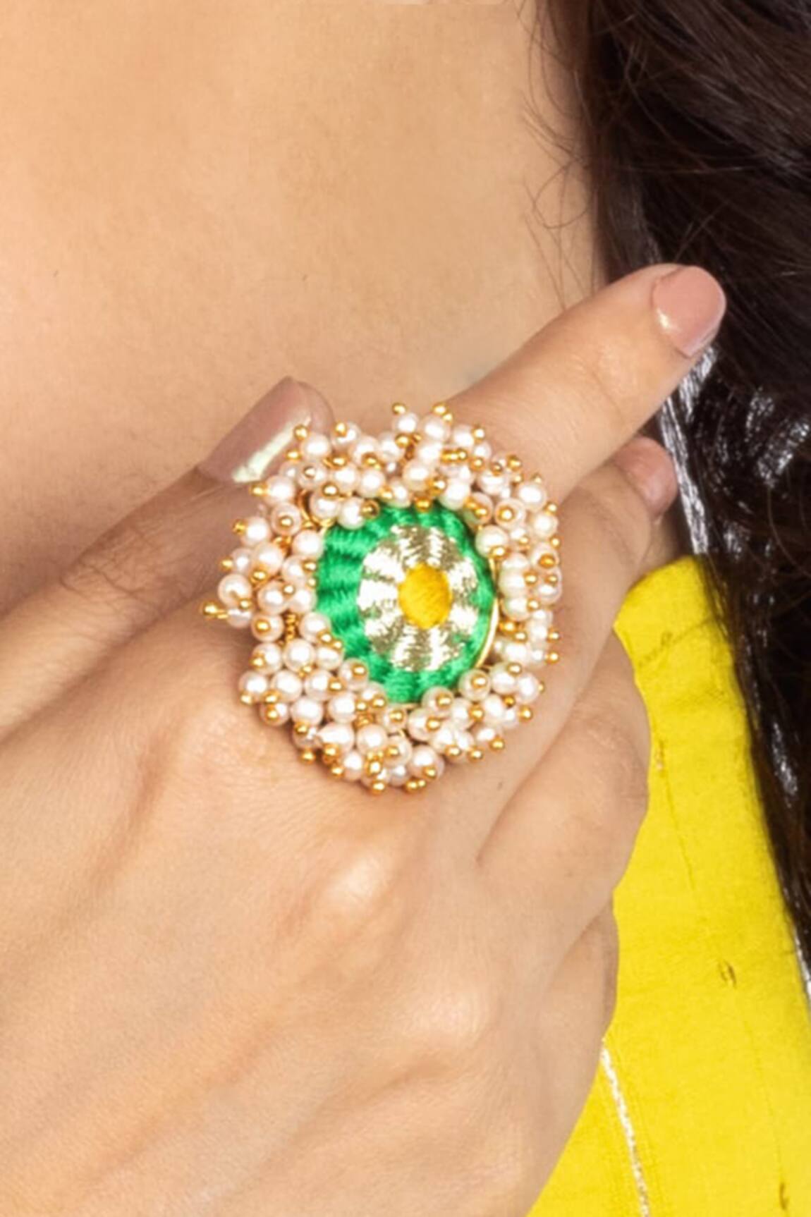 Bauble Bazaar Floral Pearl Embroidered Ring