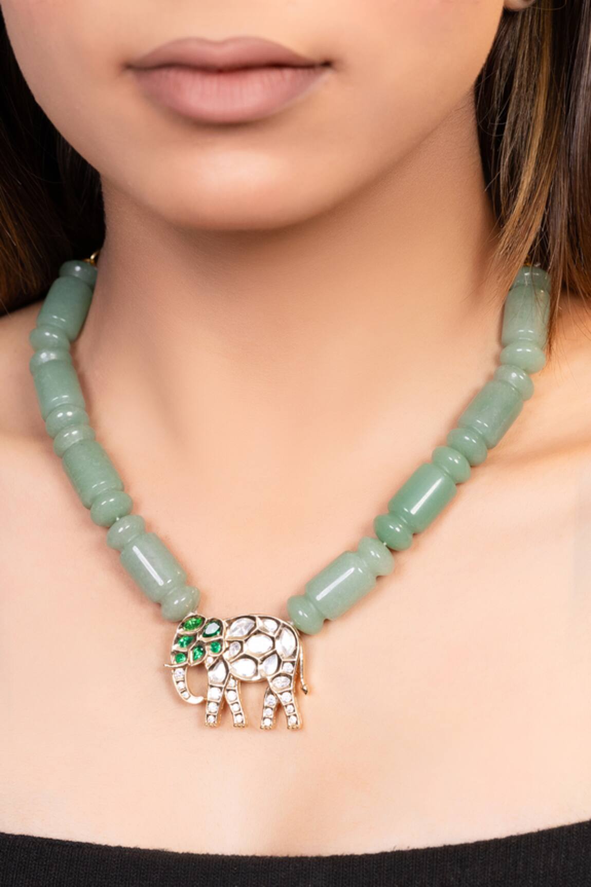 Xago Kundan Elephant Pendant Necklace 