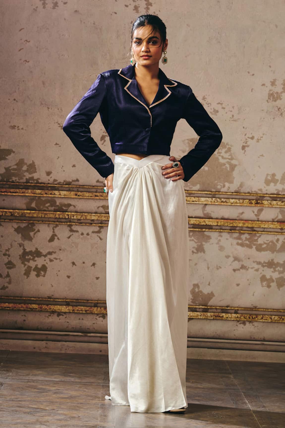 Masumi Mewawalla Sequin Embroidered Blazer & Draped Skirt Set 