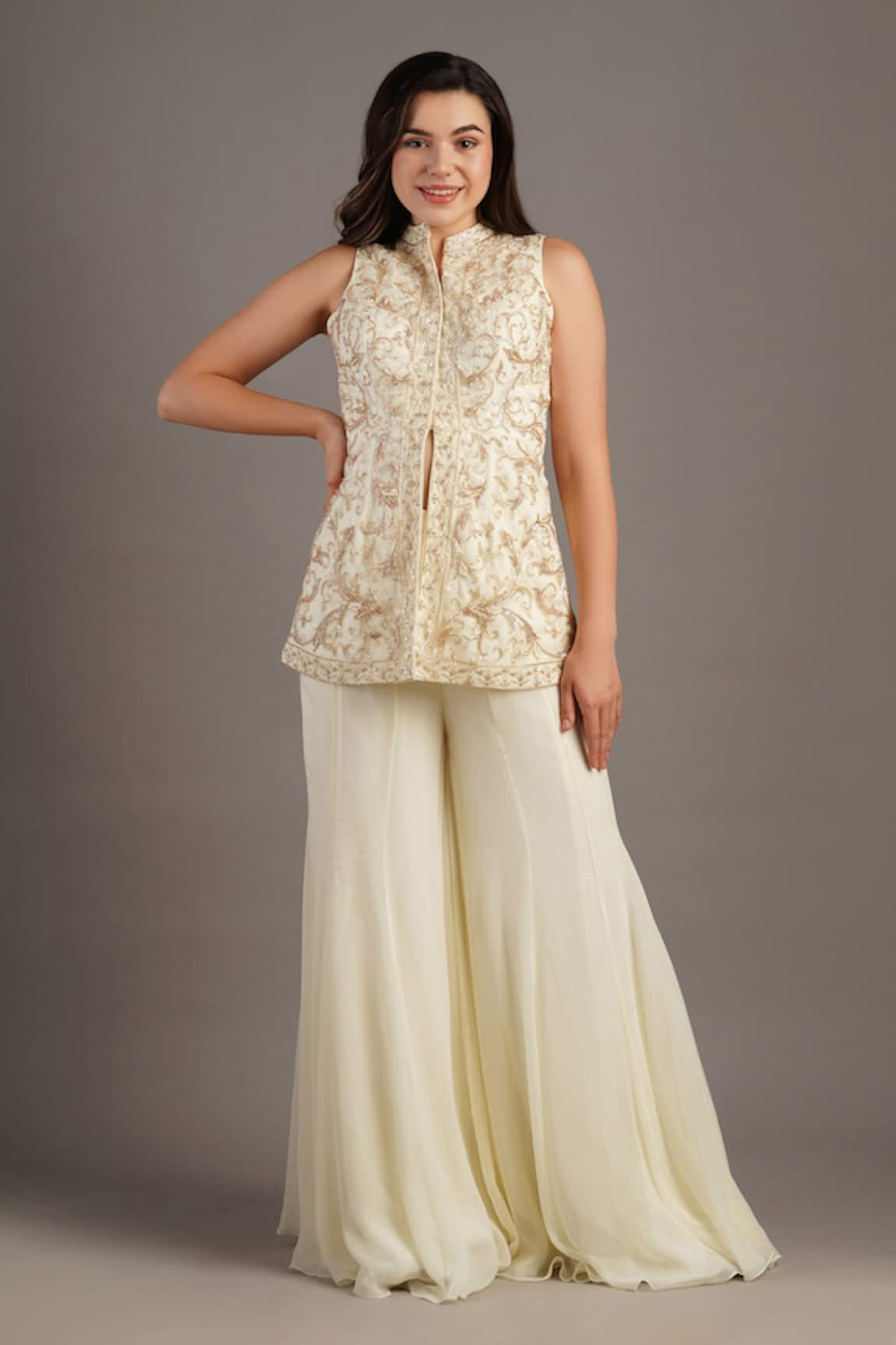 Maisolos Bahar Embroidered Jacket & Sharara Set 