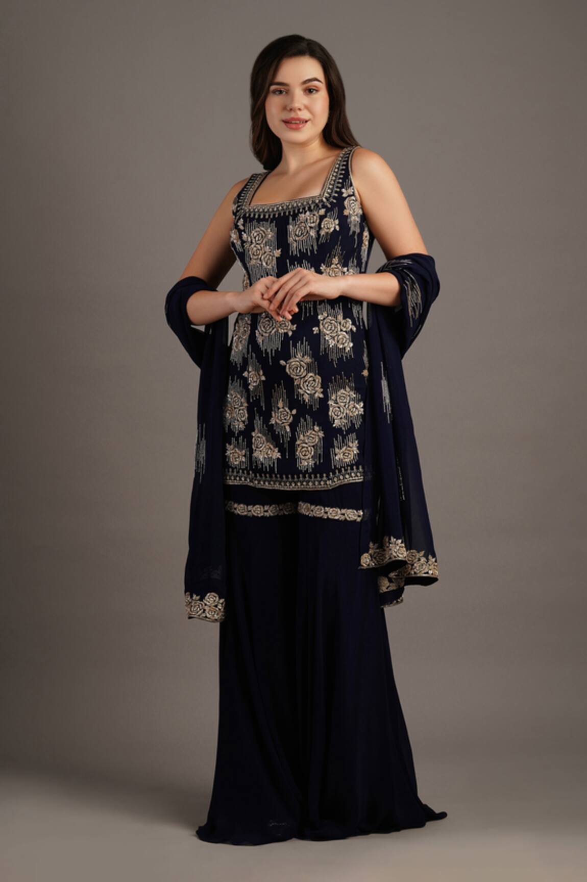 Maisolos Rosa Embroidered Blue Kurti & Sharara Set