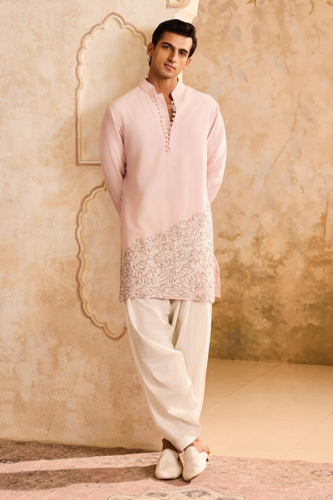 Histori Pink Petal Applique Kurta Set 