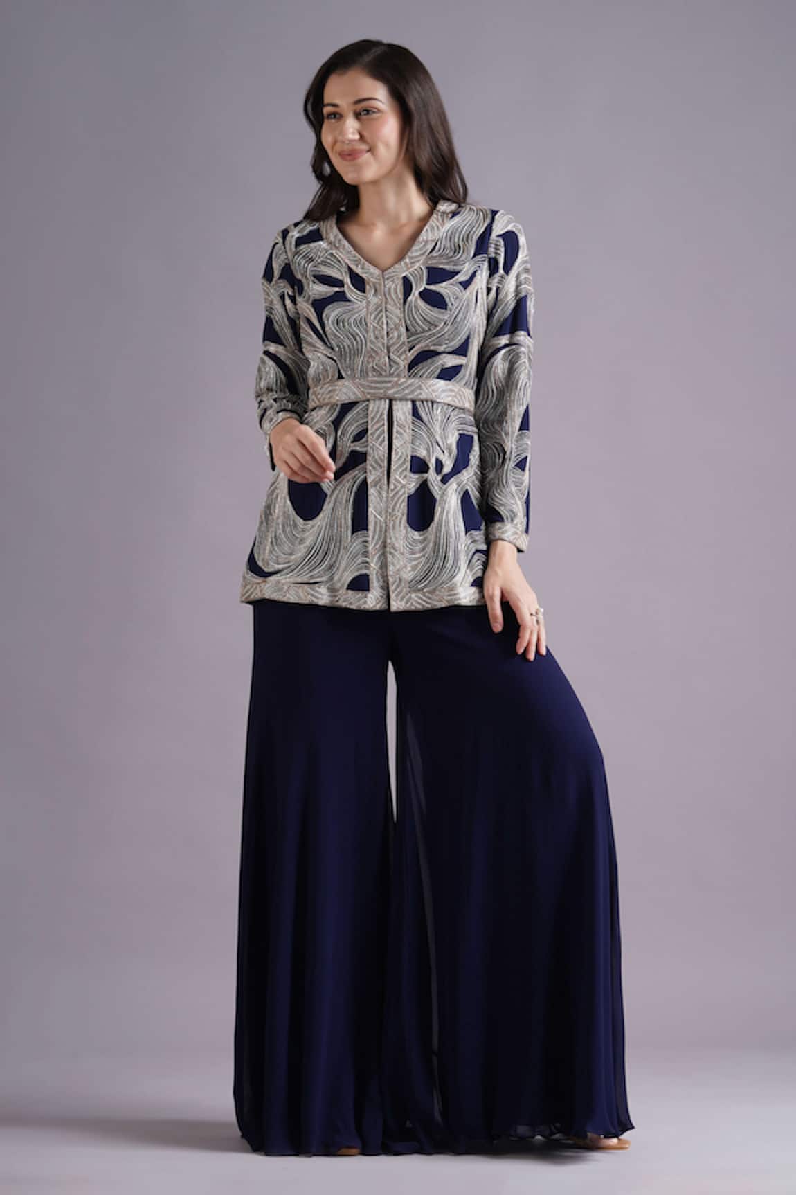 Maisolos Petal Wave Embroidered Jacket & Gharara Set