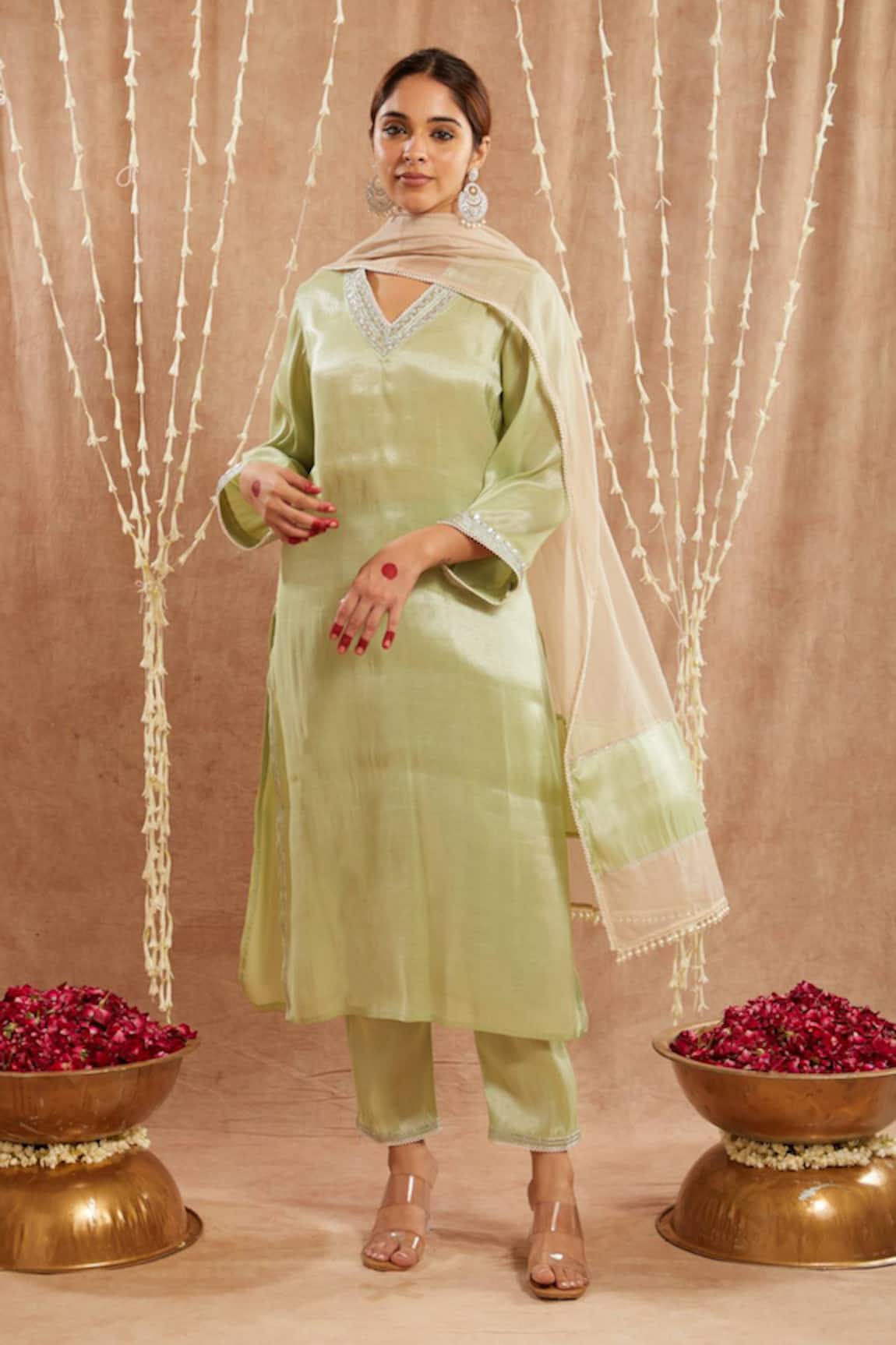 Nero India Bead Embroidered Green Kurta Set