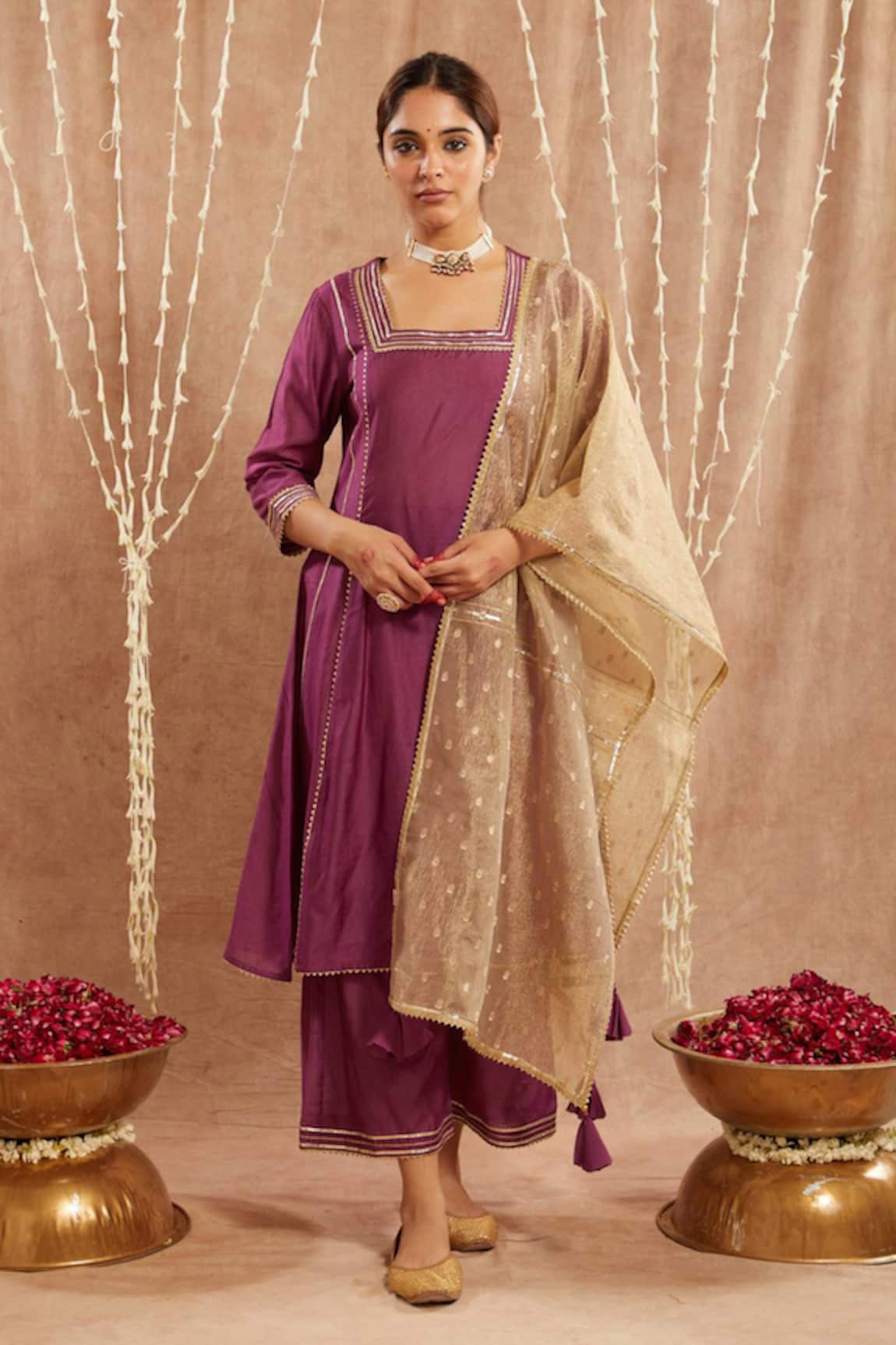 Nero India Gota Embellished Purple Kurta & Pant Set 
