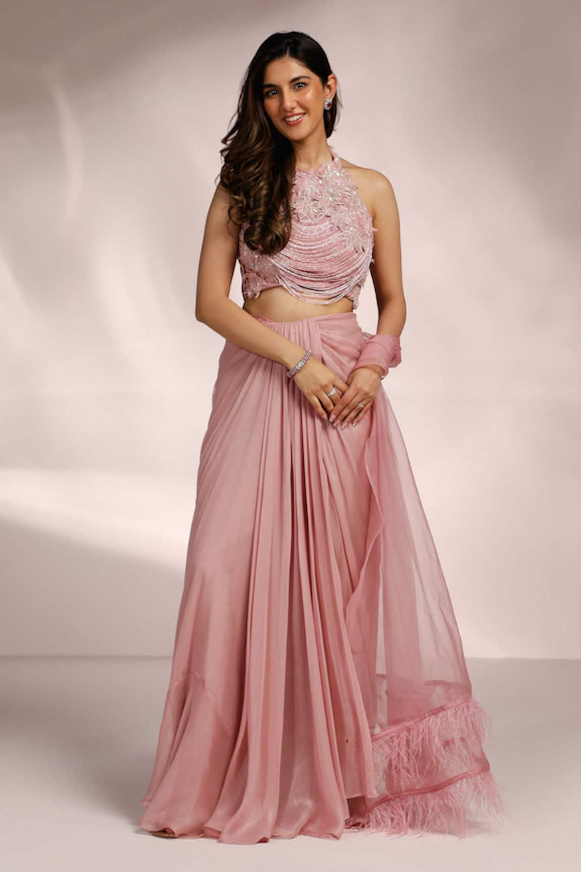 Label Moni K 3D Bloom Patch Embroidered Blouse & Saree 