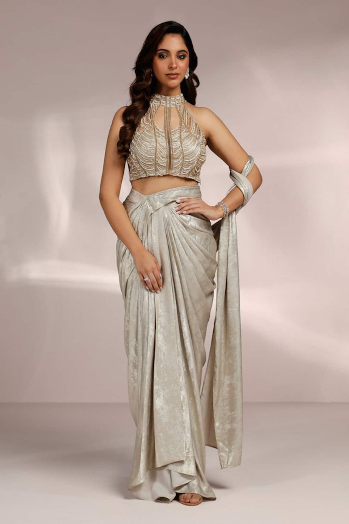 Label Moni K Cutdana Tassel Embellished Halter Neck Blouse 