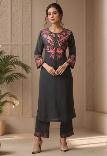 Samyukta Singhania Leaf Embroidered Straight Kurta With Pant
