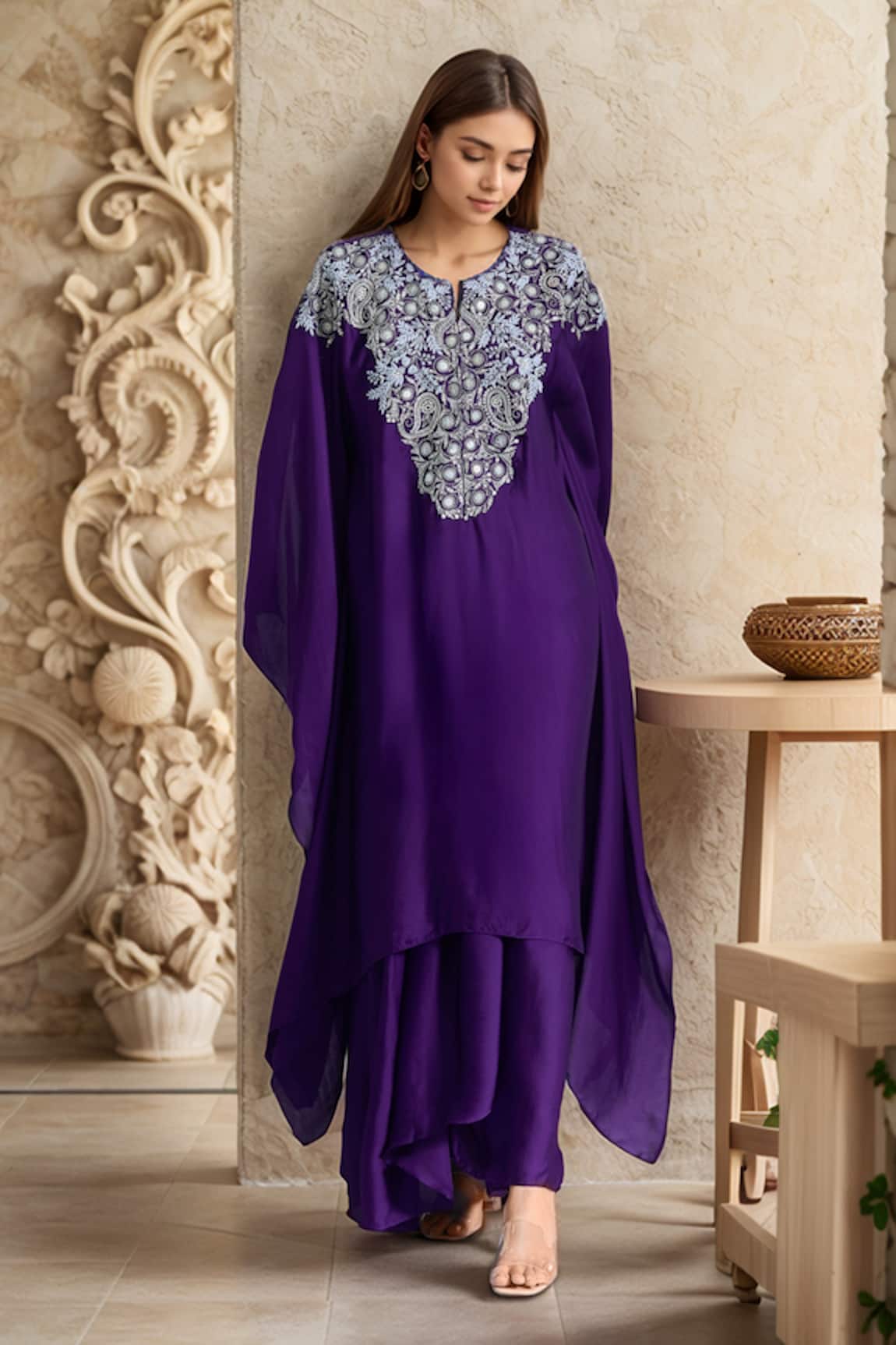 Samyukta Singhania Hand Embroidered Purple Kaftan Set