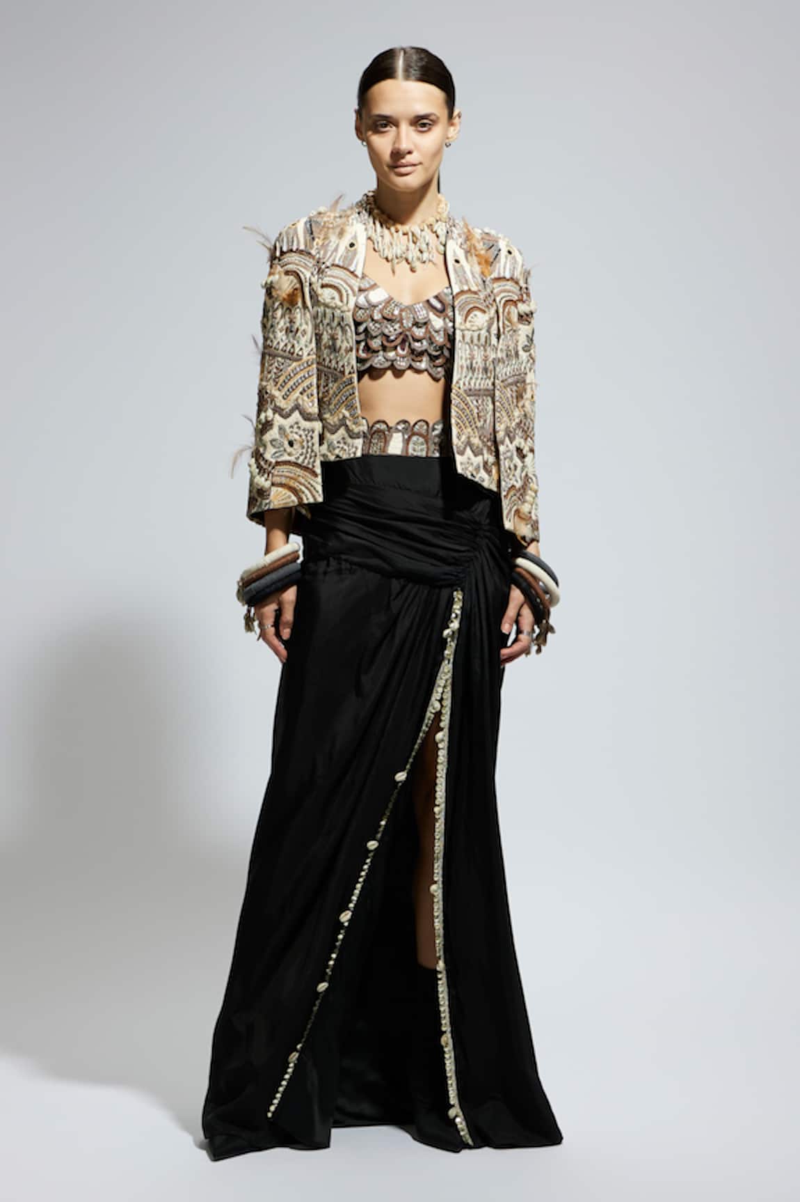 Sva By Sonam & Paras Modi Thread & Bead Embellished Jacket Skirt Set 
