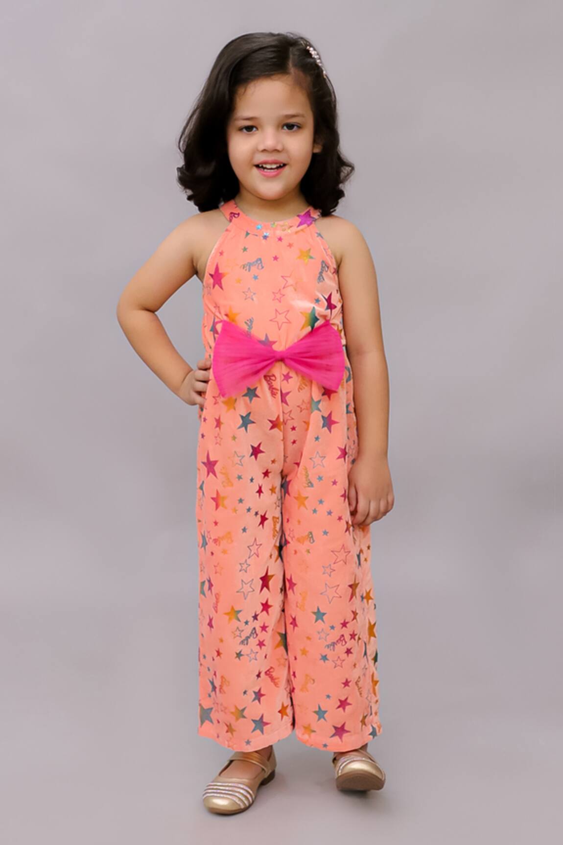 LIL DRAMA Pink Shimmer Star Print Jumpsuit 