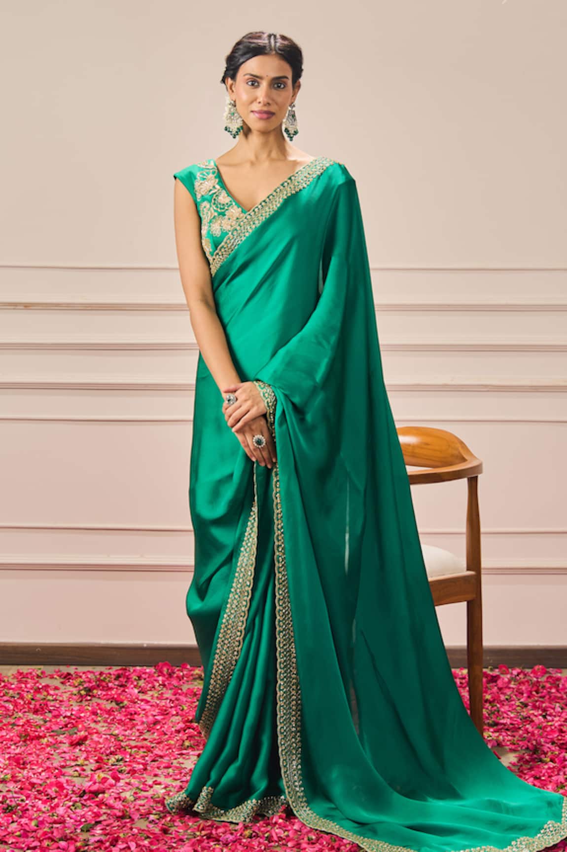 Issa Studio By Chetana & Swathi Emerald Green Hand Embroidered Saree Set