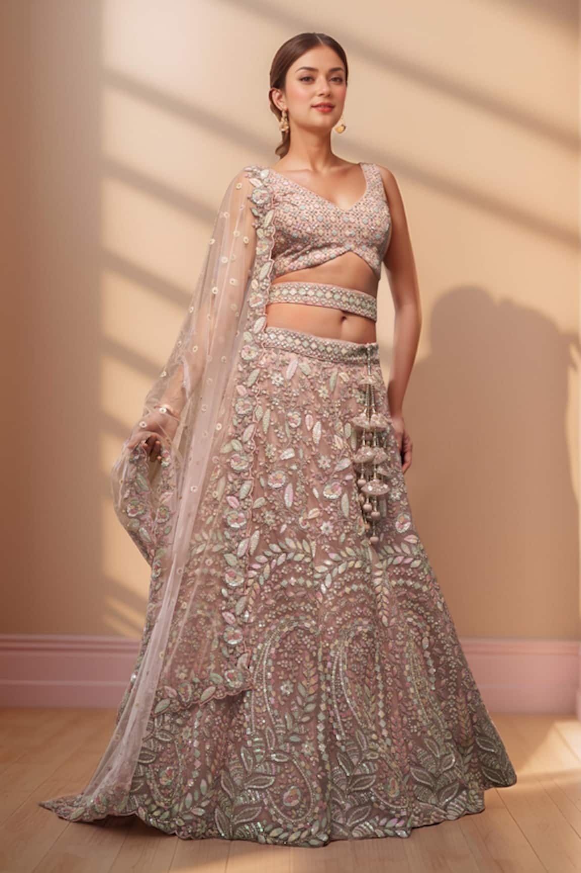 Samyukta Singhania Floral Paisley Sequin Embroidered Lehenga Set 