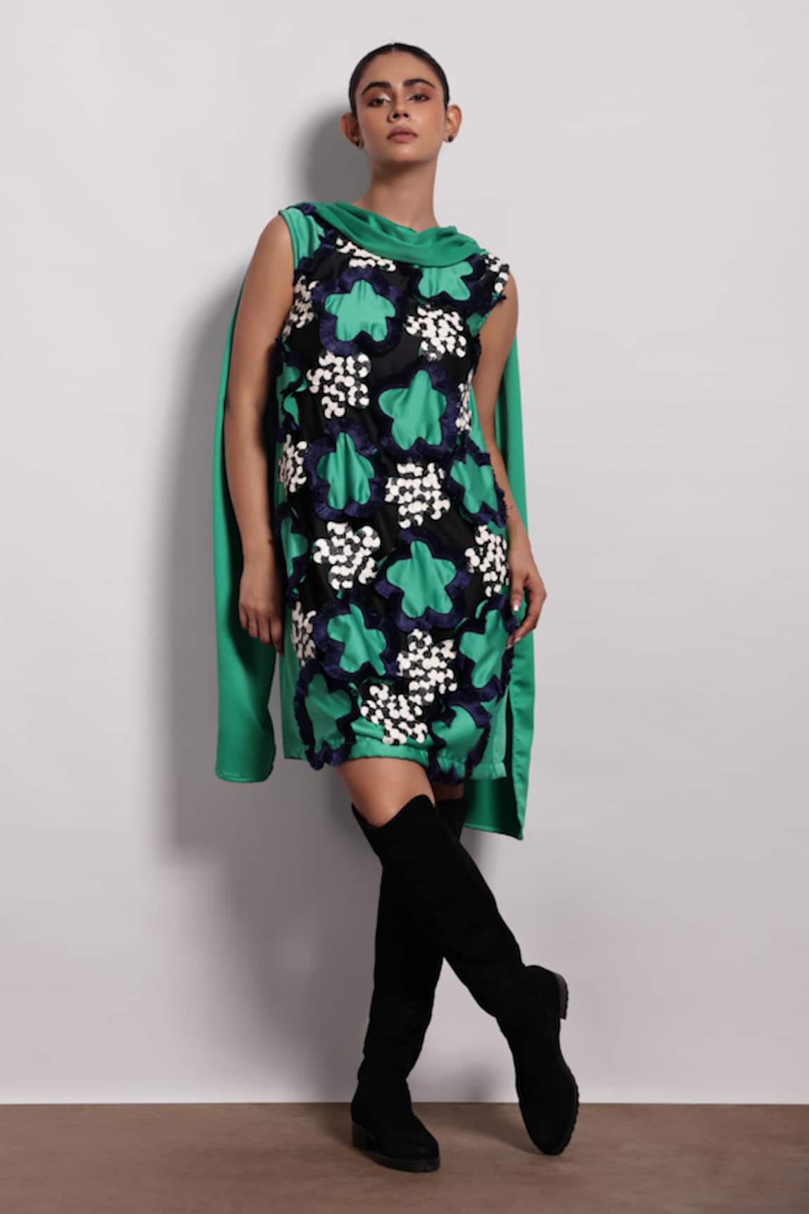 Devina Juneja Floral Applique Scarf Dress
