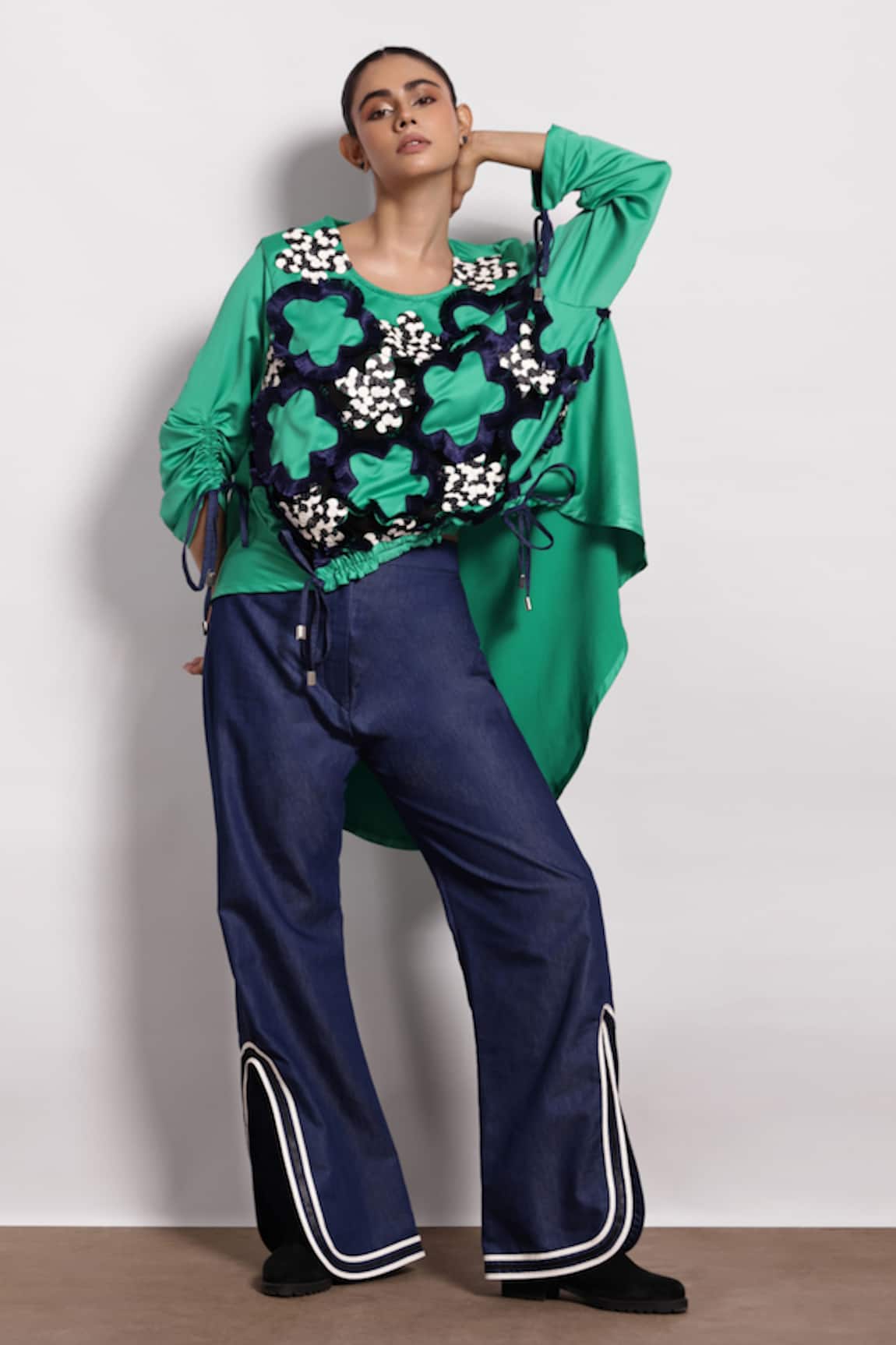 Devina Juneja Floral Applique Drawstring Top