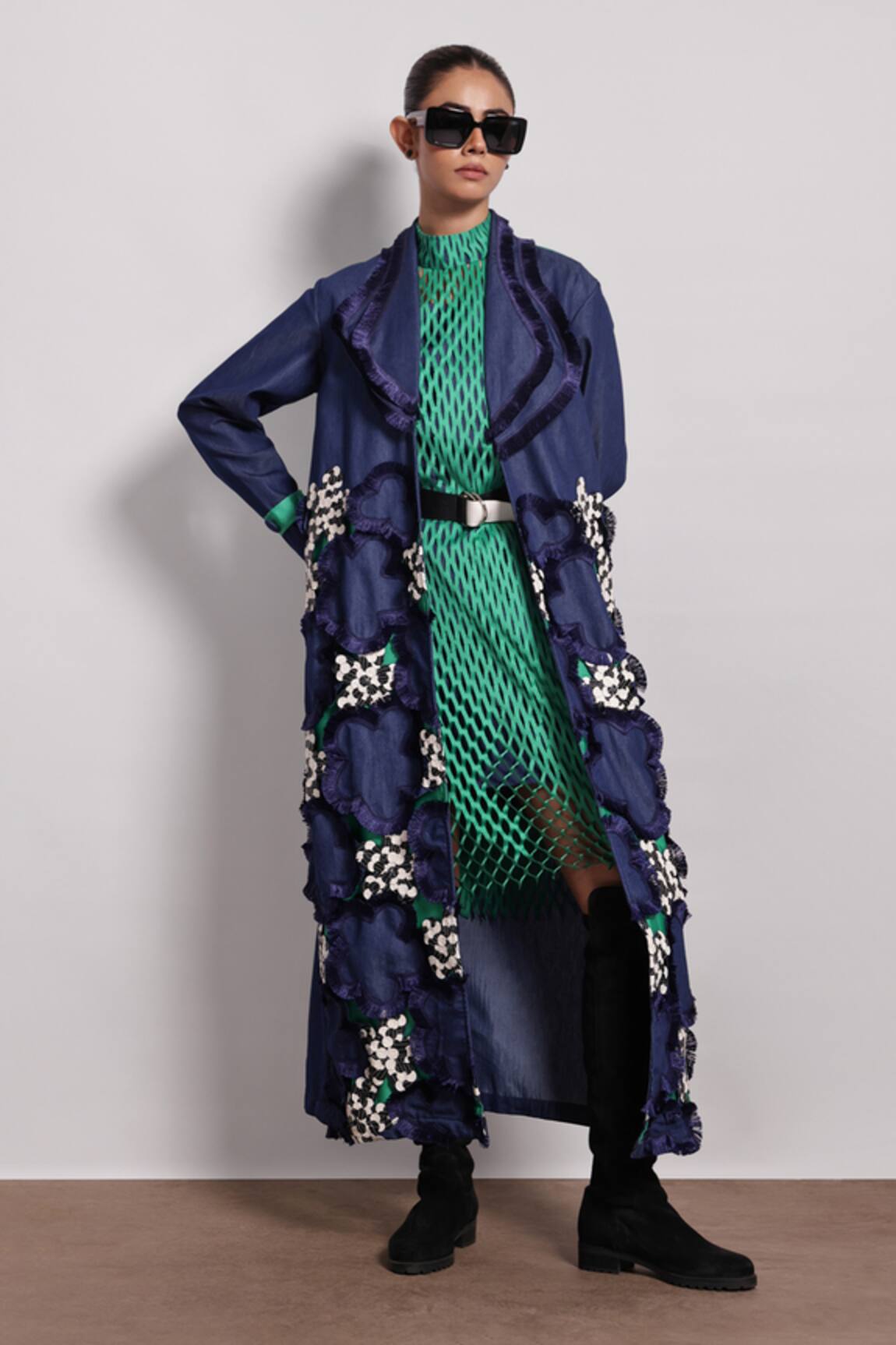 Devina Juneja Leather Applique Embroidered Jacket 
