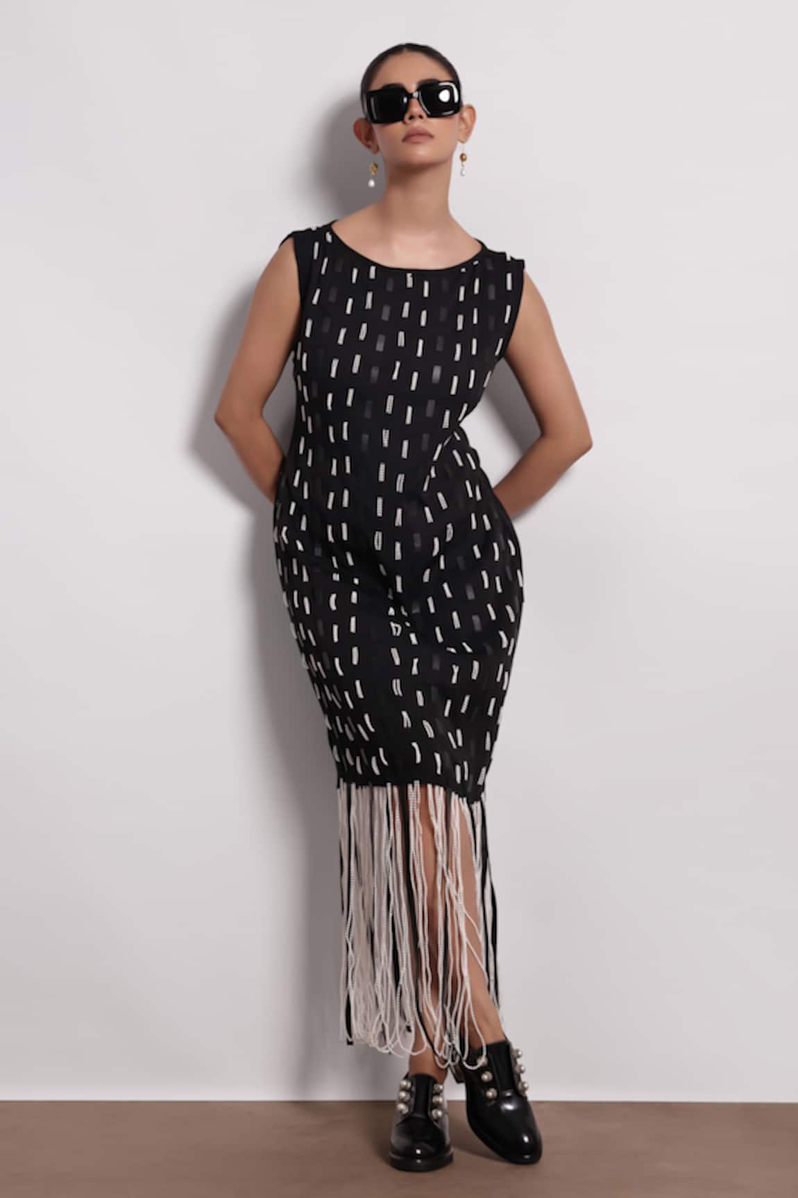 Devina Juneja Pearl Fringe Embellished Midi Dress
