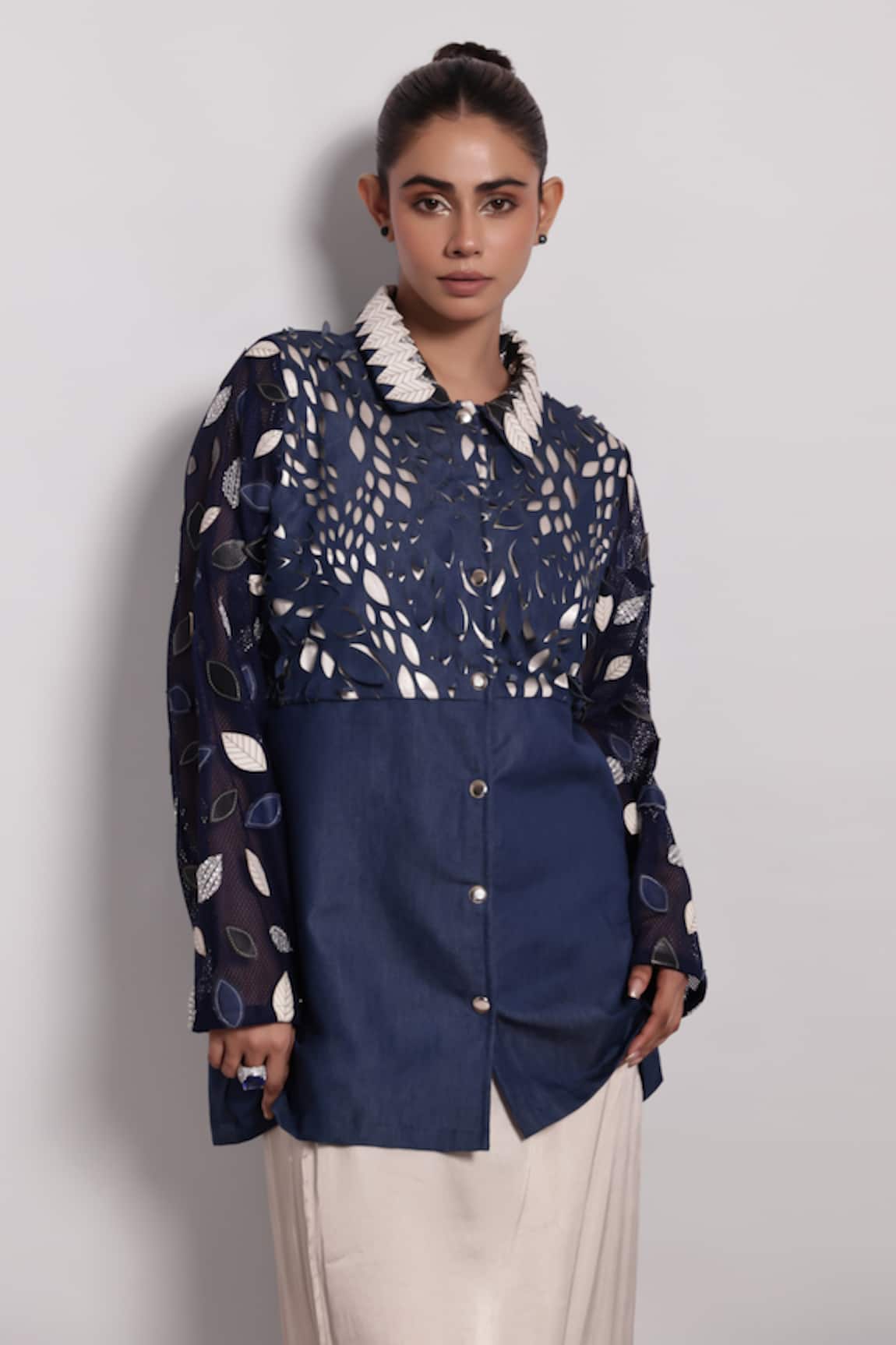 Devina Juneja Foliage Leather Applique Shirt