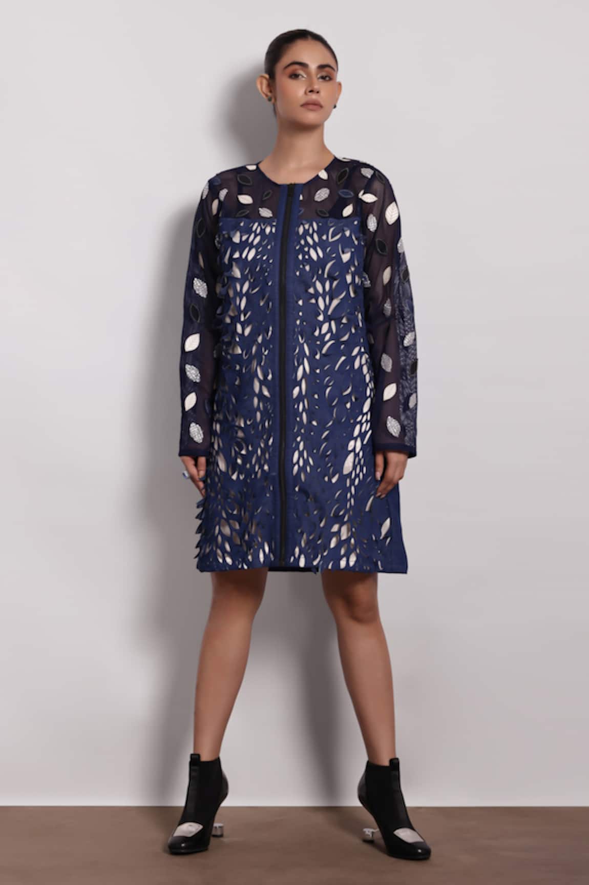 Devina Juneja Foliage Cutwork Denim Dress 