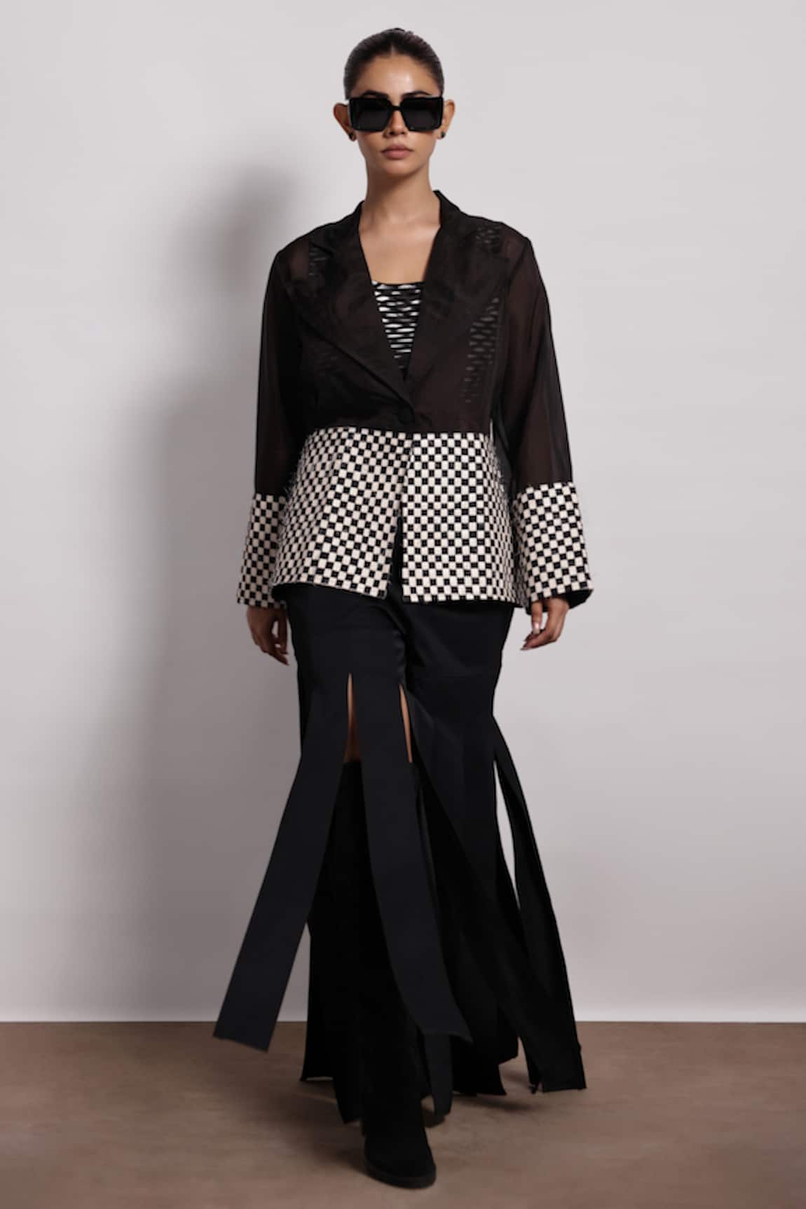 Devina Juneja Monochrome Woven Blazer 