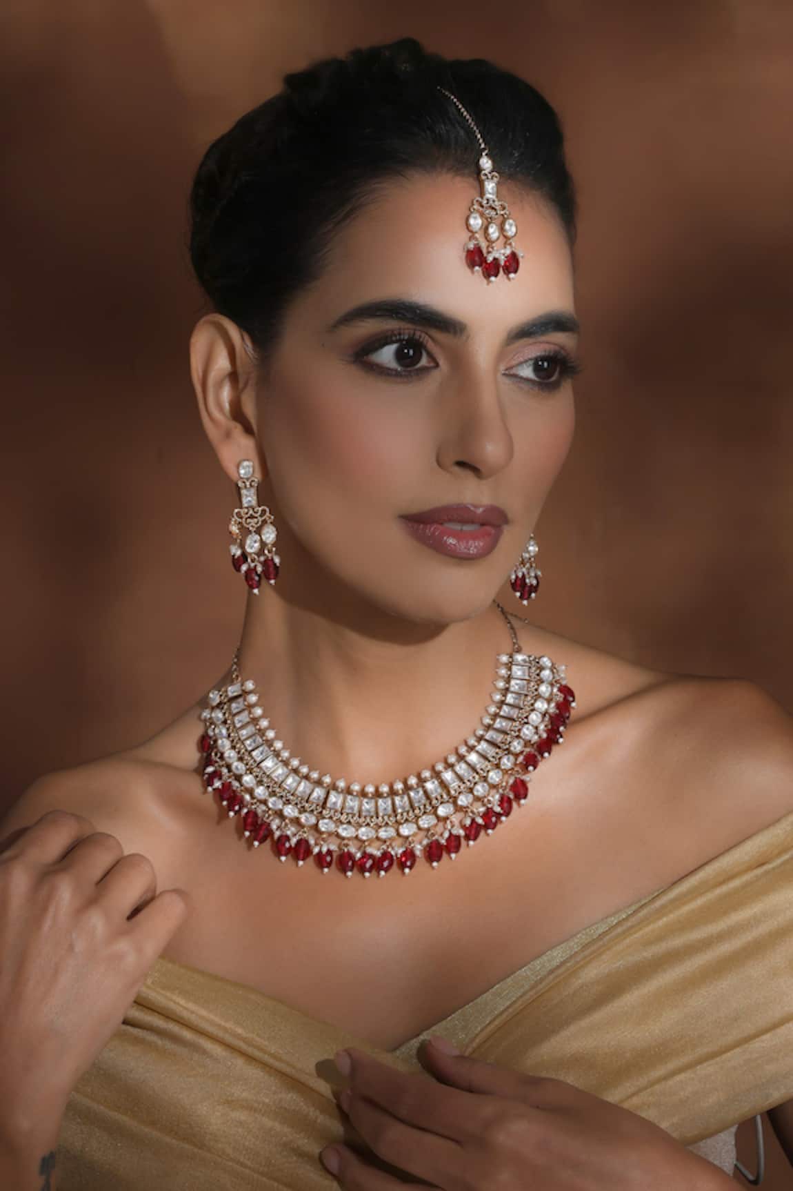 Swabhimann Polki Beaded Necklace & Earring Set 