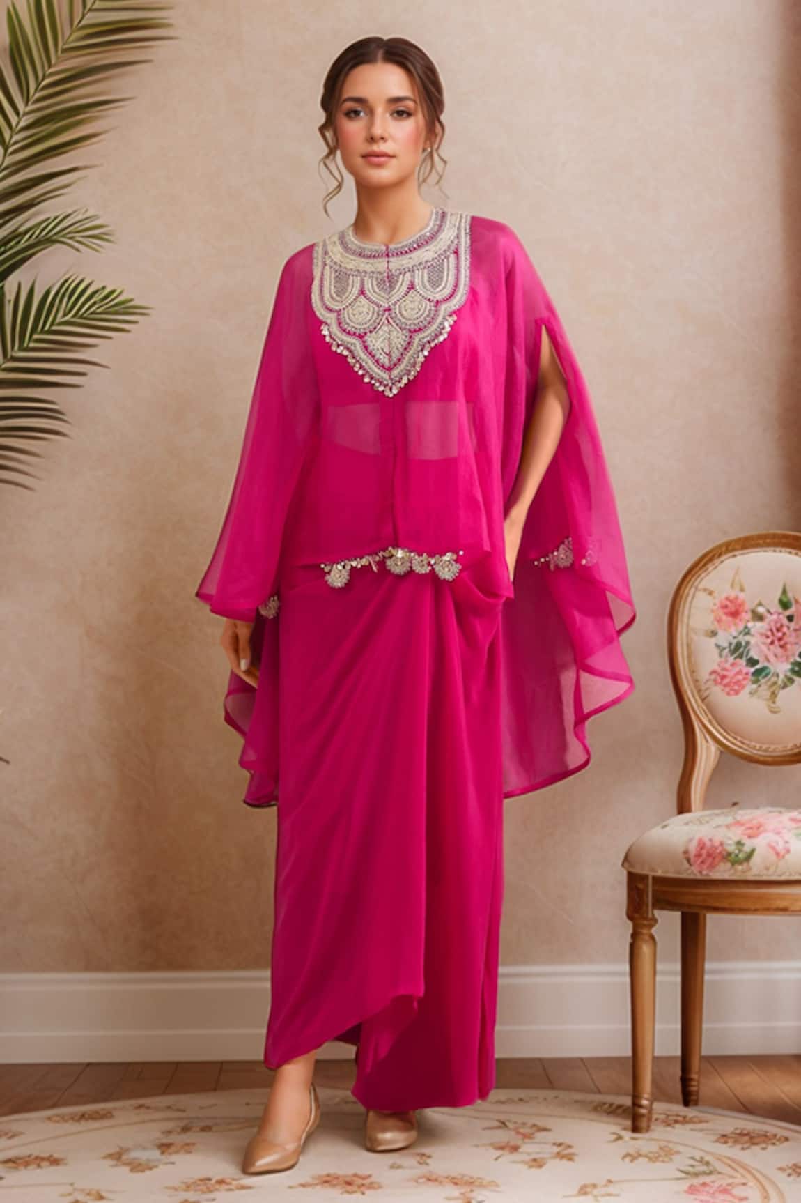 Prisho Zardozi Embroidered Kaftan & Blouse Set