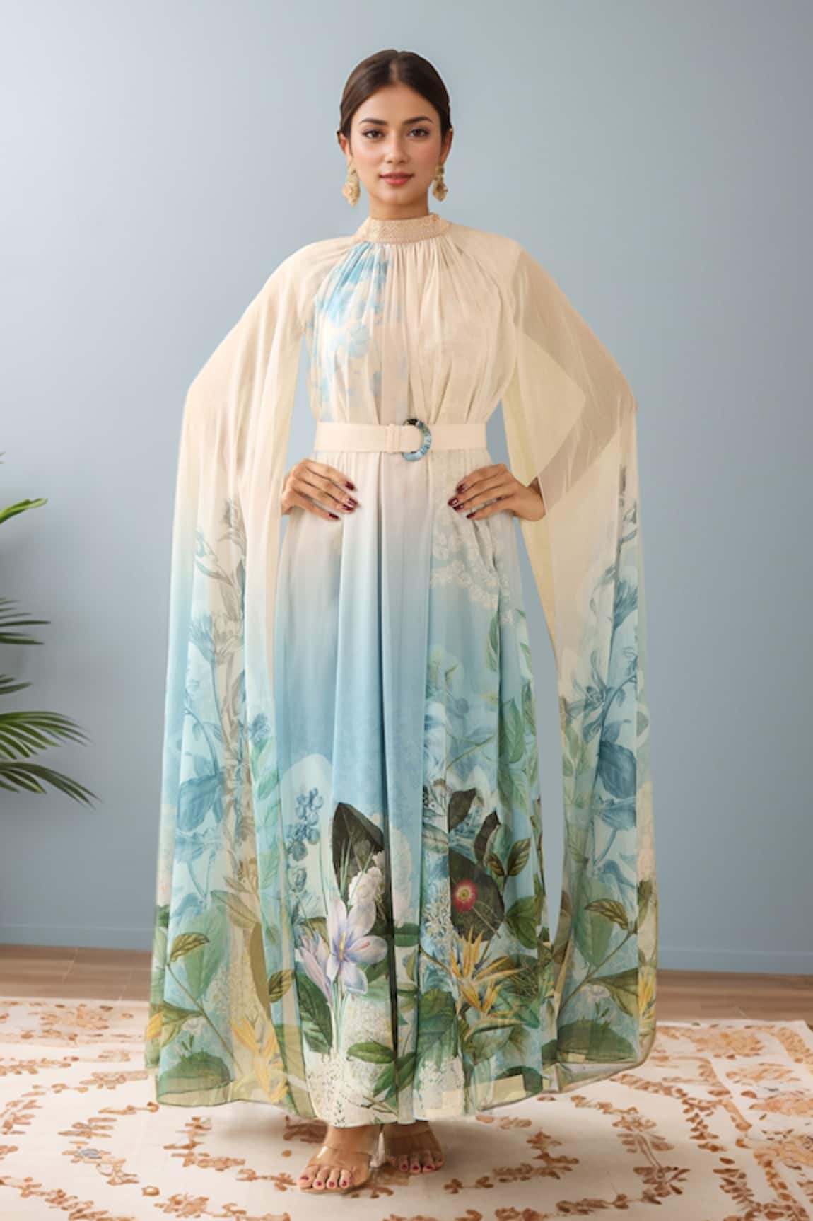 Pankaj & Nidhi Embellished Botanical Cape Dress