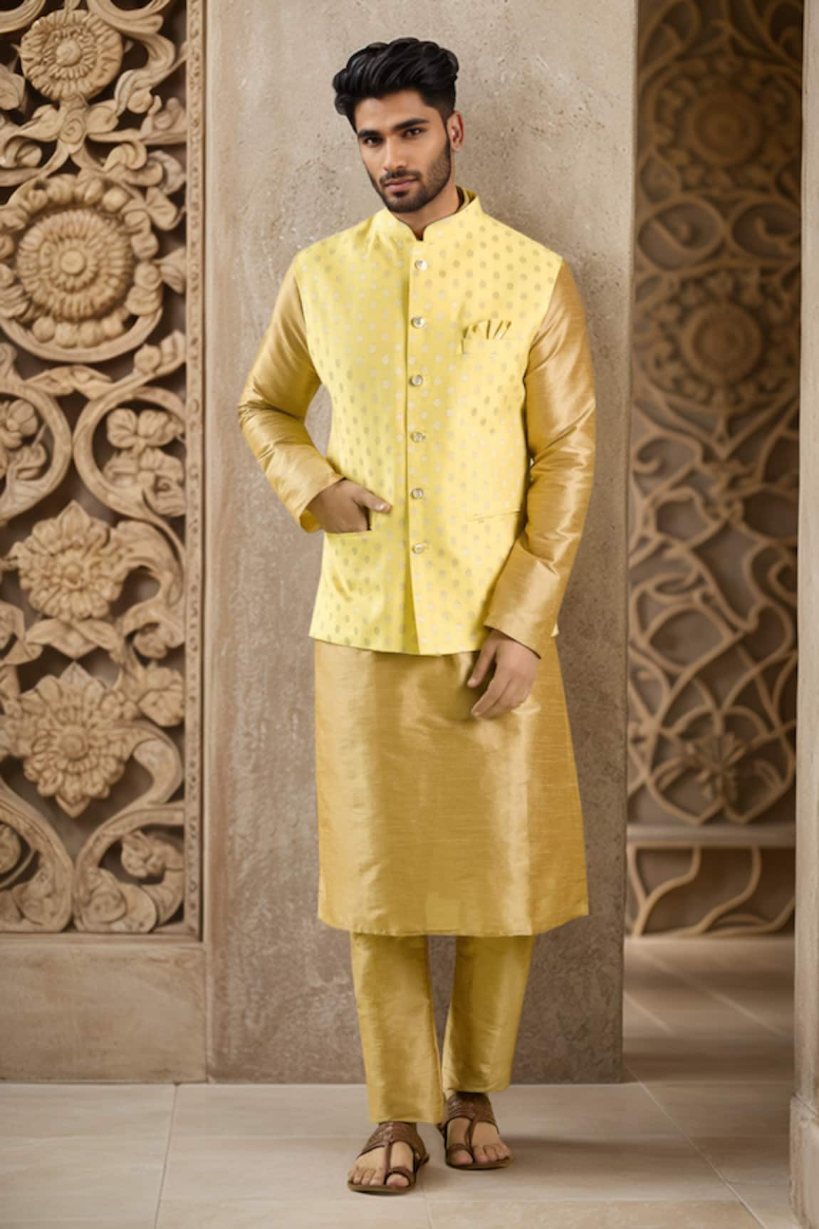 Samyukta Singhania Flower Motif Bundi & Kurta Set 