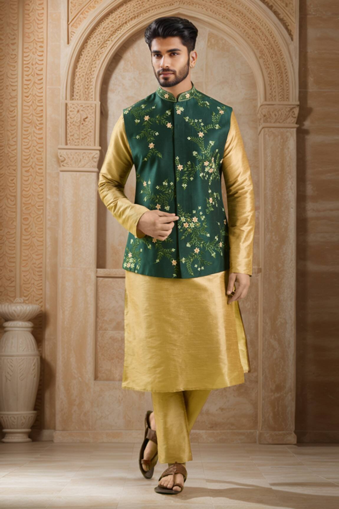 Samyukta Singhania Floral Vine Embroidered Bundi Set 