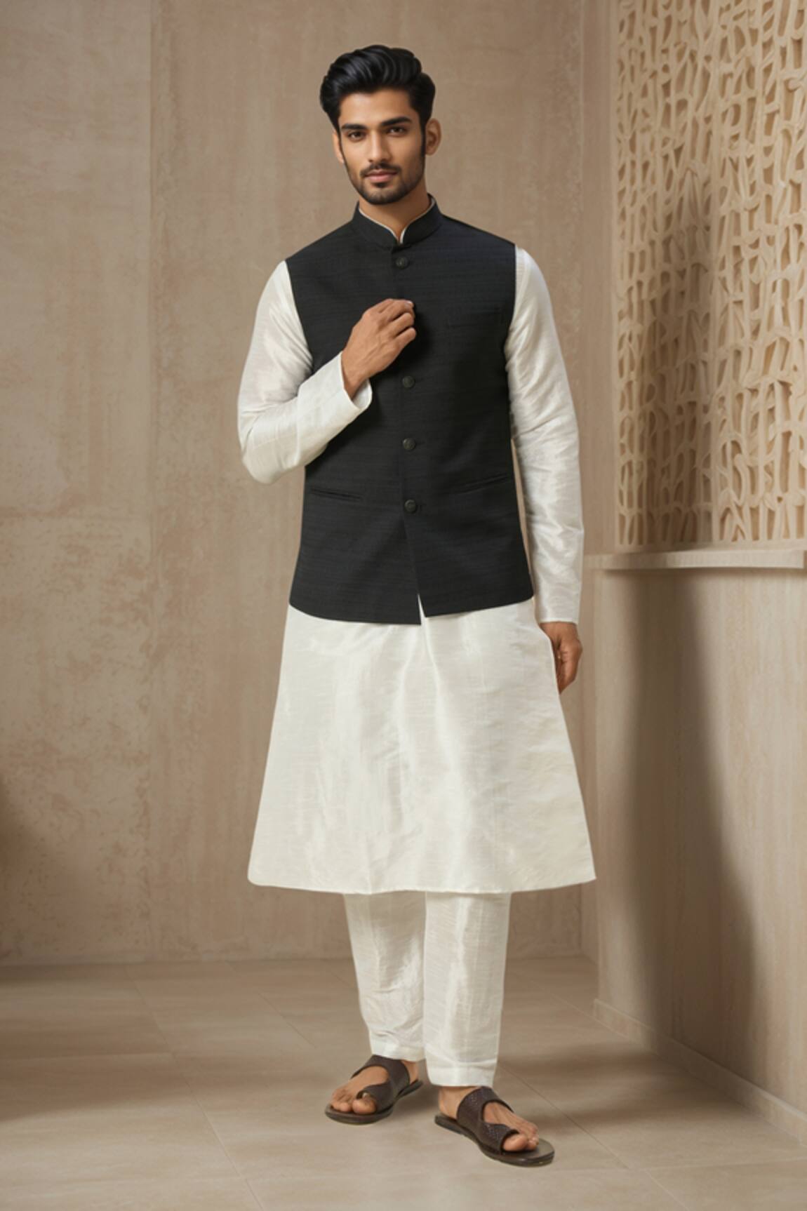 Samyukta Singhania Solid Black Bundi Kurta Set 