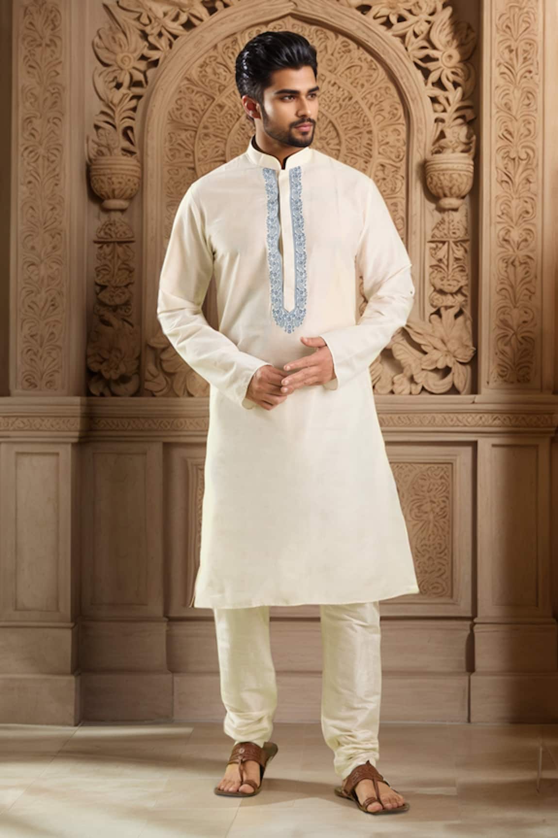 Samyukta Singhania Contrast Embroidered Placket Kurta Set 