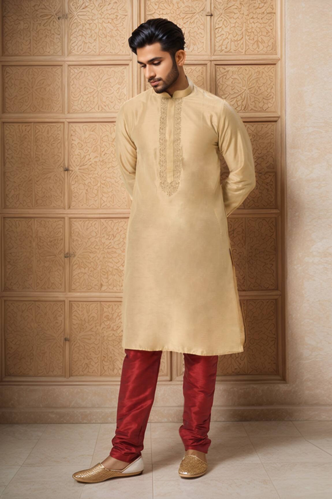 Samyukta Singhania Beige Embroidered Kurta Set With Churidar 