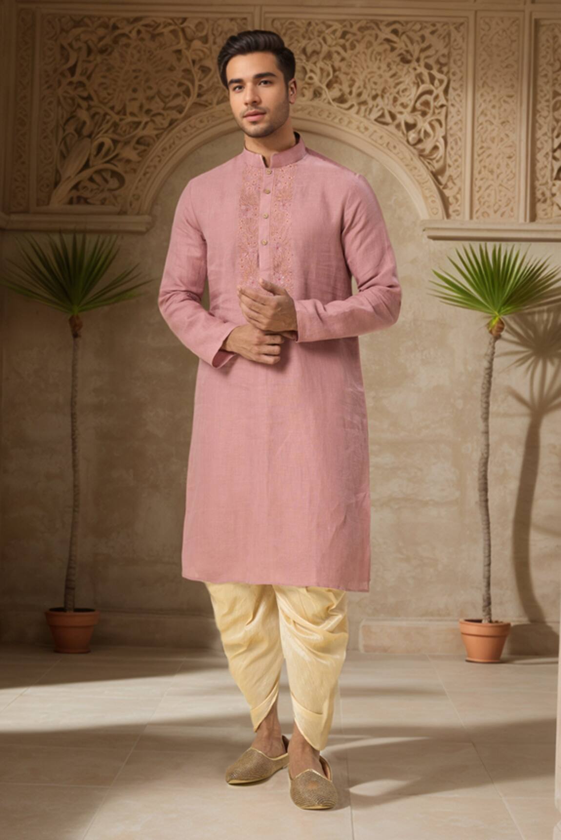 Samyukta Singhania Pink Aari Embroidered Kurta Set 
