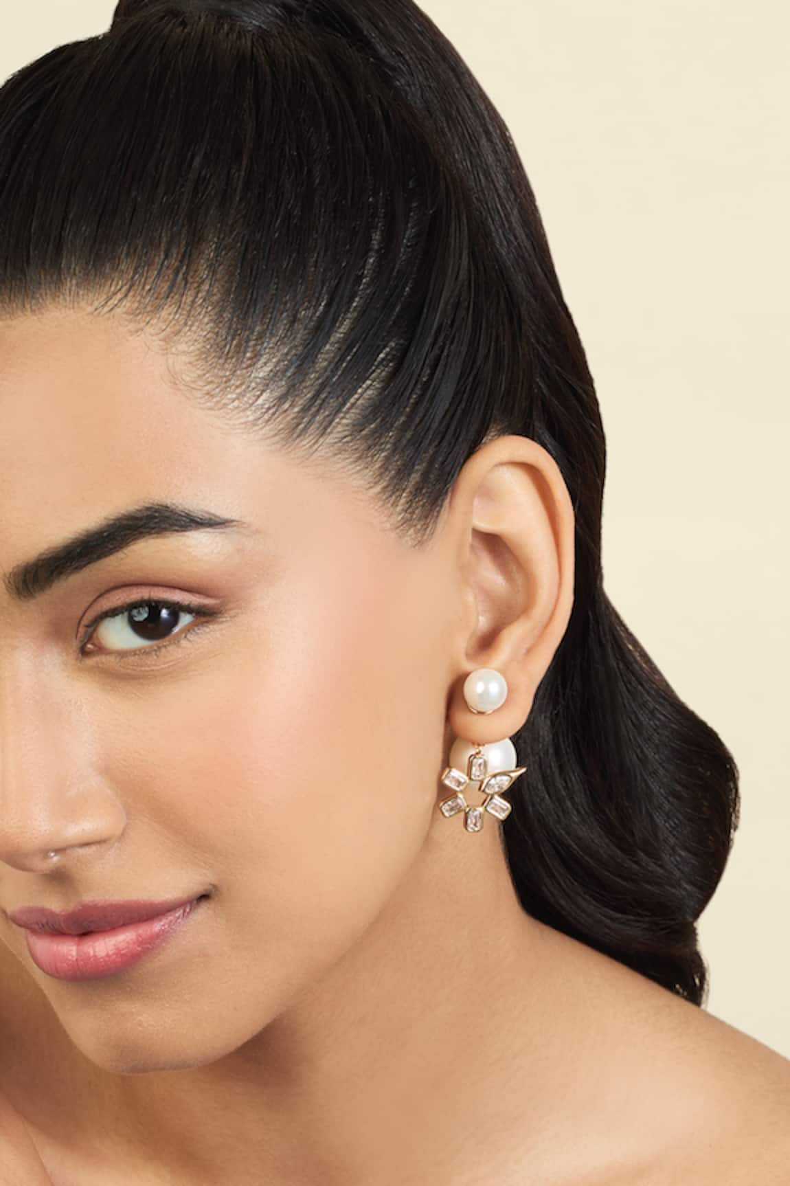 Isharya Cubic Zirconia Embellished Gold Studs 