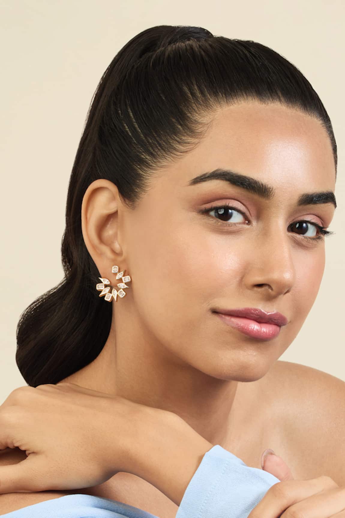 Isharya Crystal Stone Gold Hoops 
