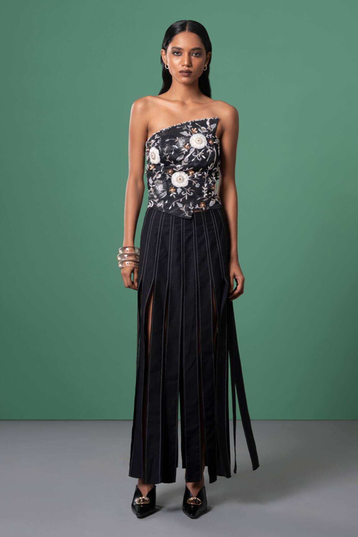 Advait Multi Color Floral Embroidered Strapless Top 
