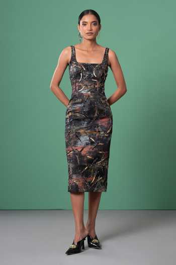 Advait Multi Color Marble Swirl Midi Dress 