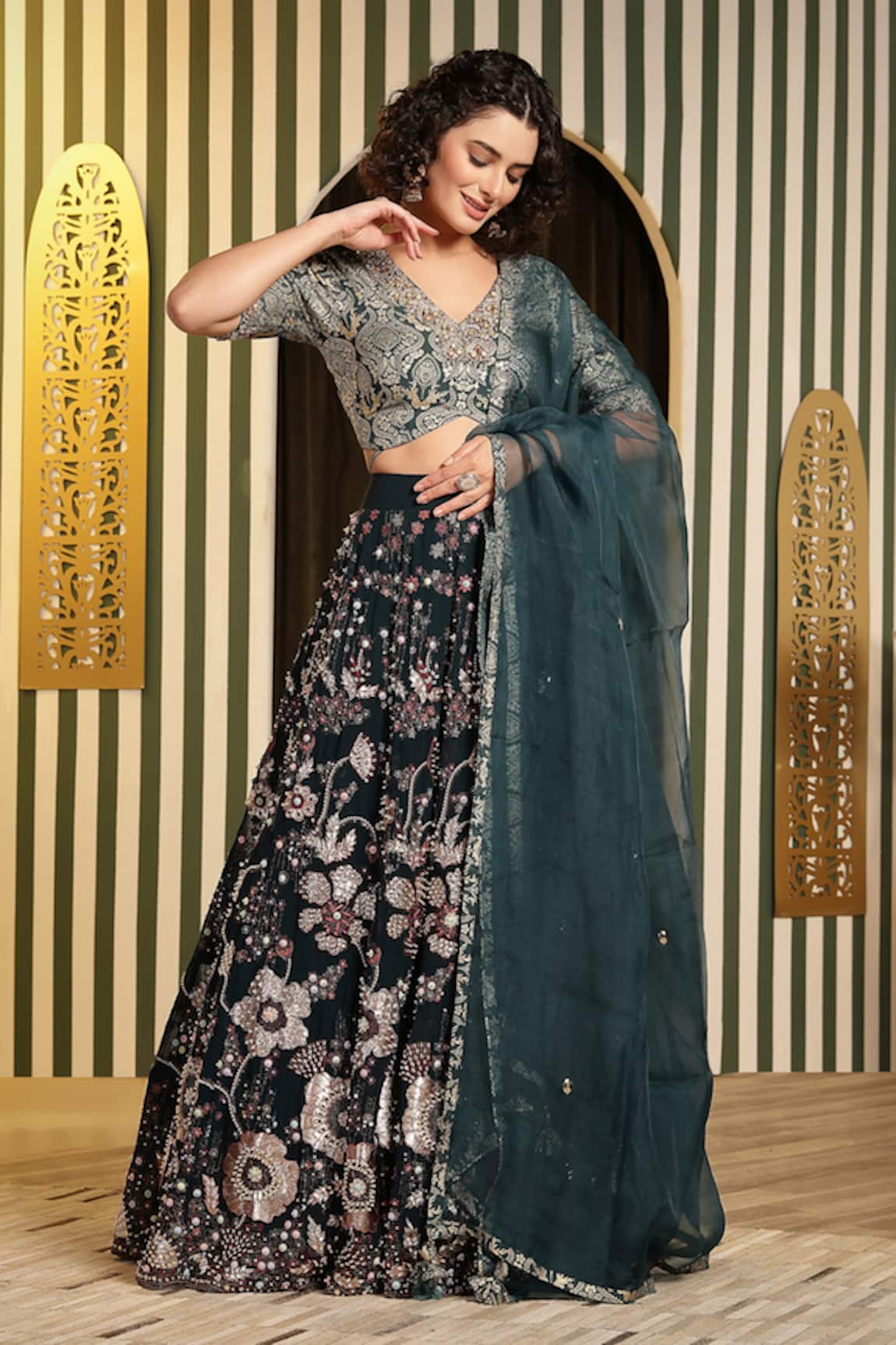 Soniya G Teal Green Embellished Lehenga Set 