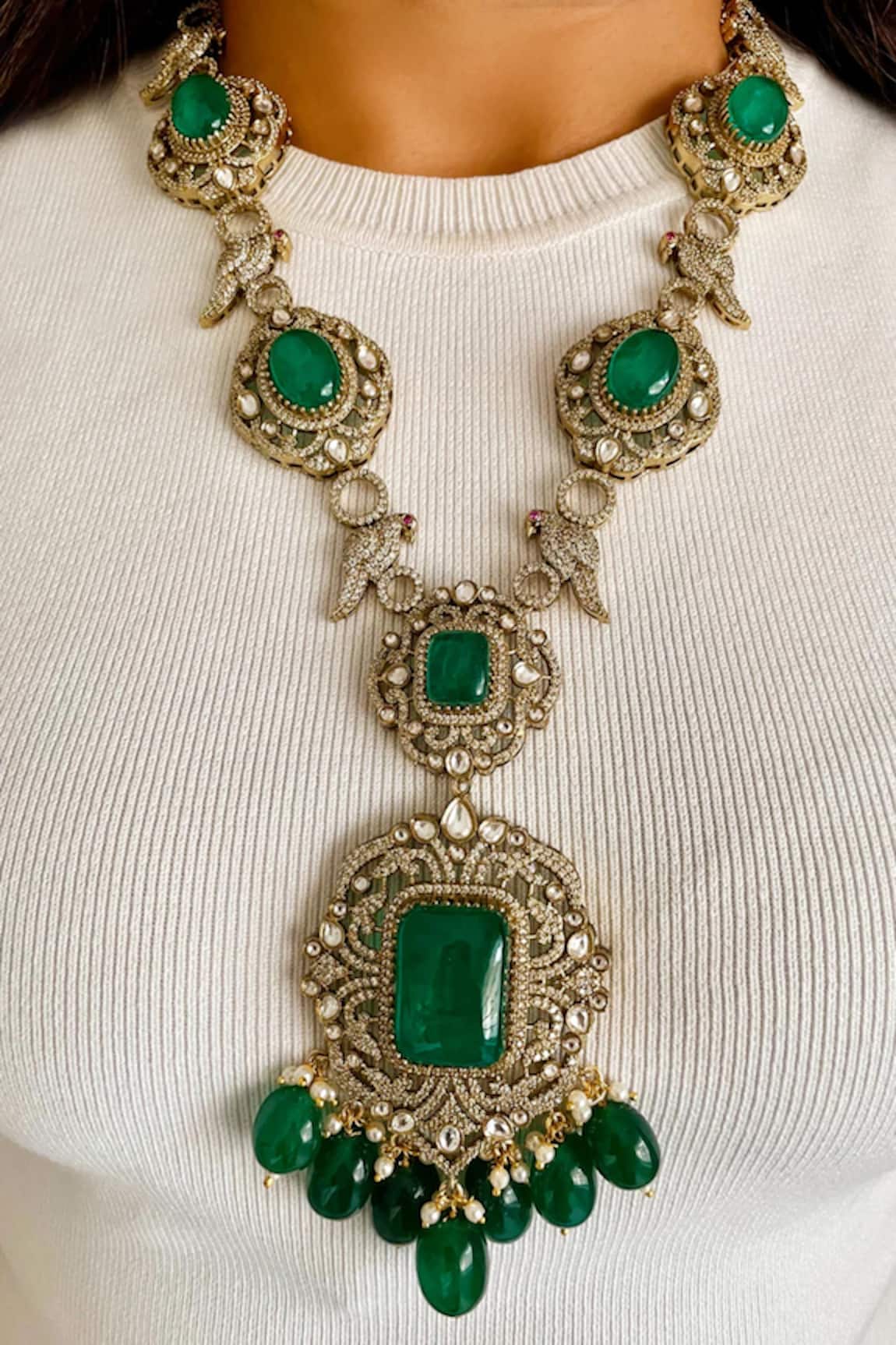 Prerto Polki & Diamond Stone Necklace Set 