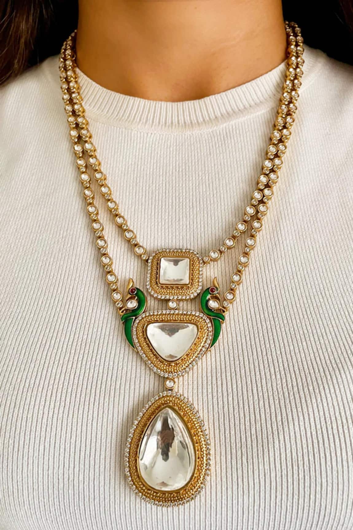 Prerto Polki Stone Embellished Necklace Set 