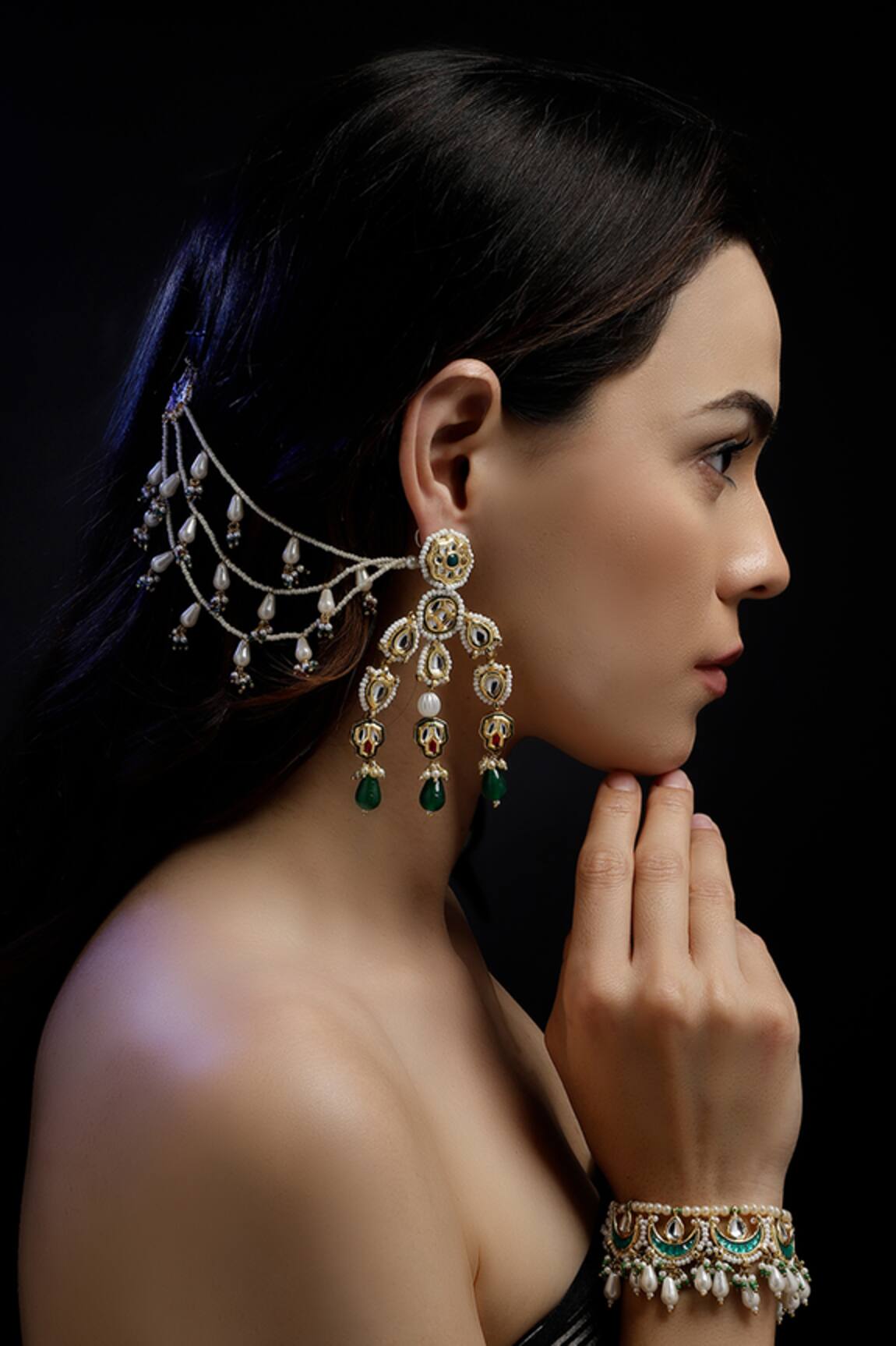 Dugran By Dugristyle Kundan Embellished Earchains Set Of 2 