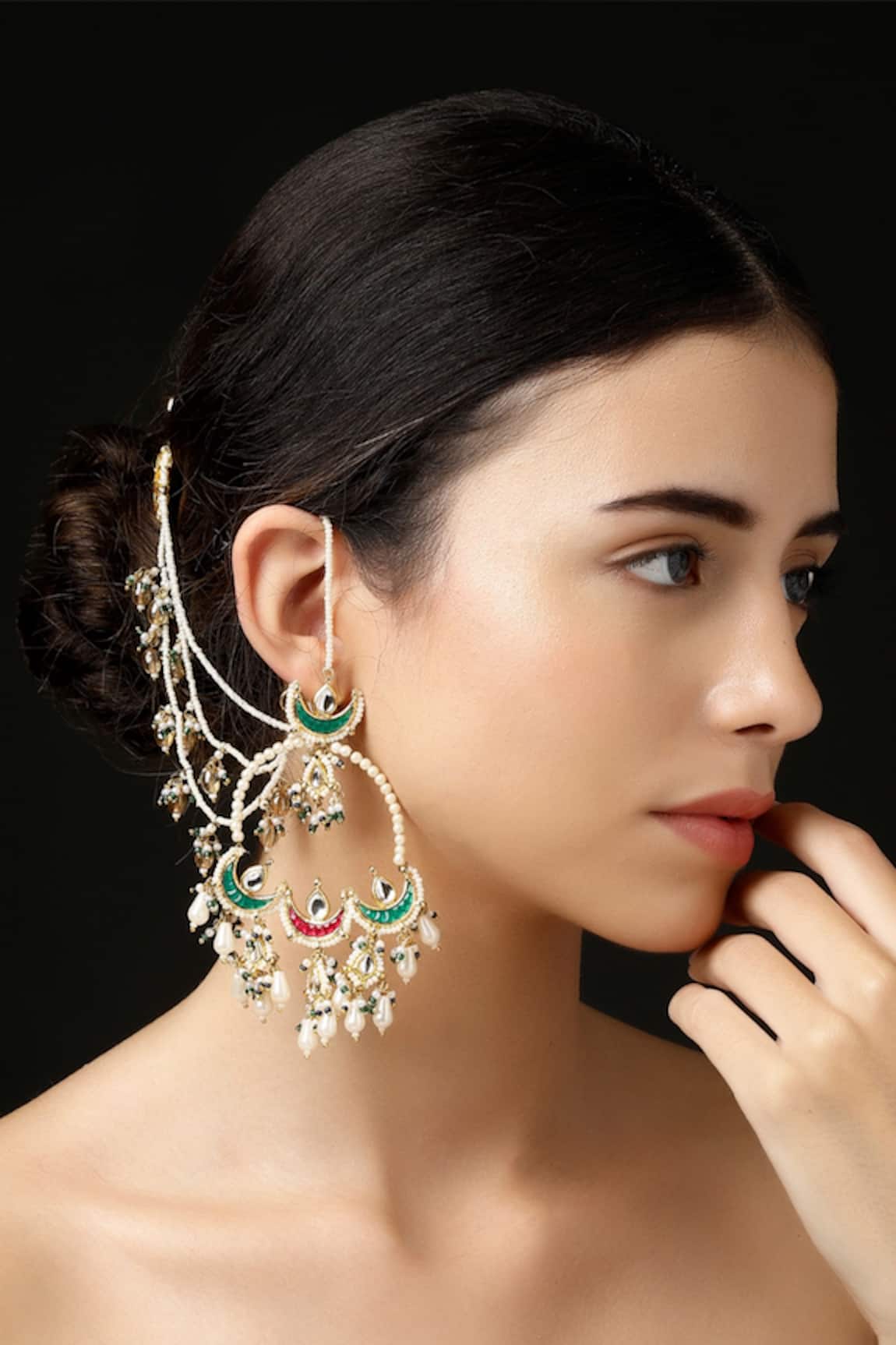 Dugran By Dugristyle Kundan Pearl Earchains Set of 2 