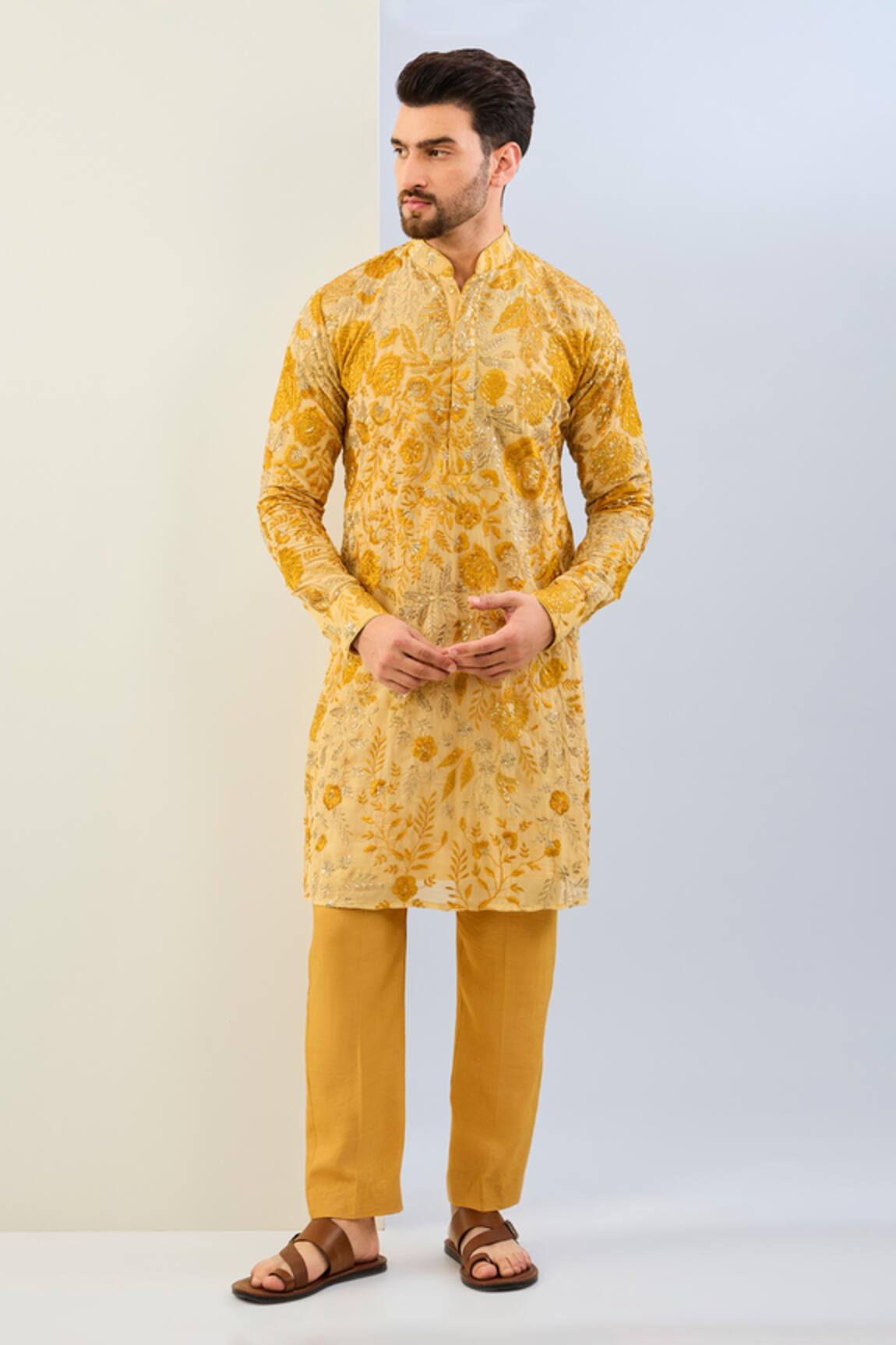 Rabani & Rakha Floral Sequin Embroidered Kurta Set
