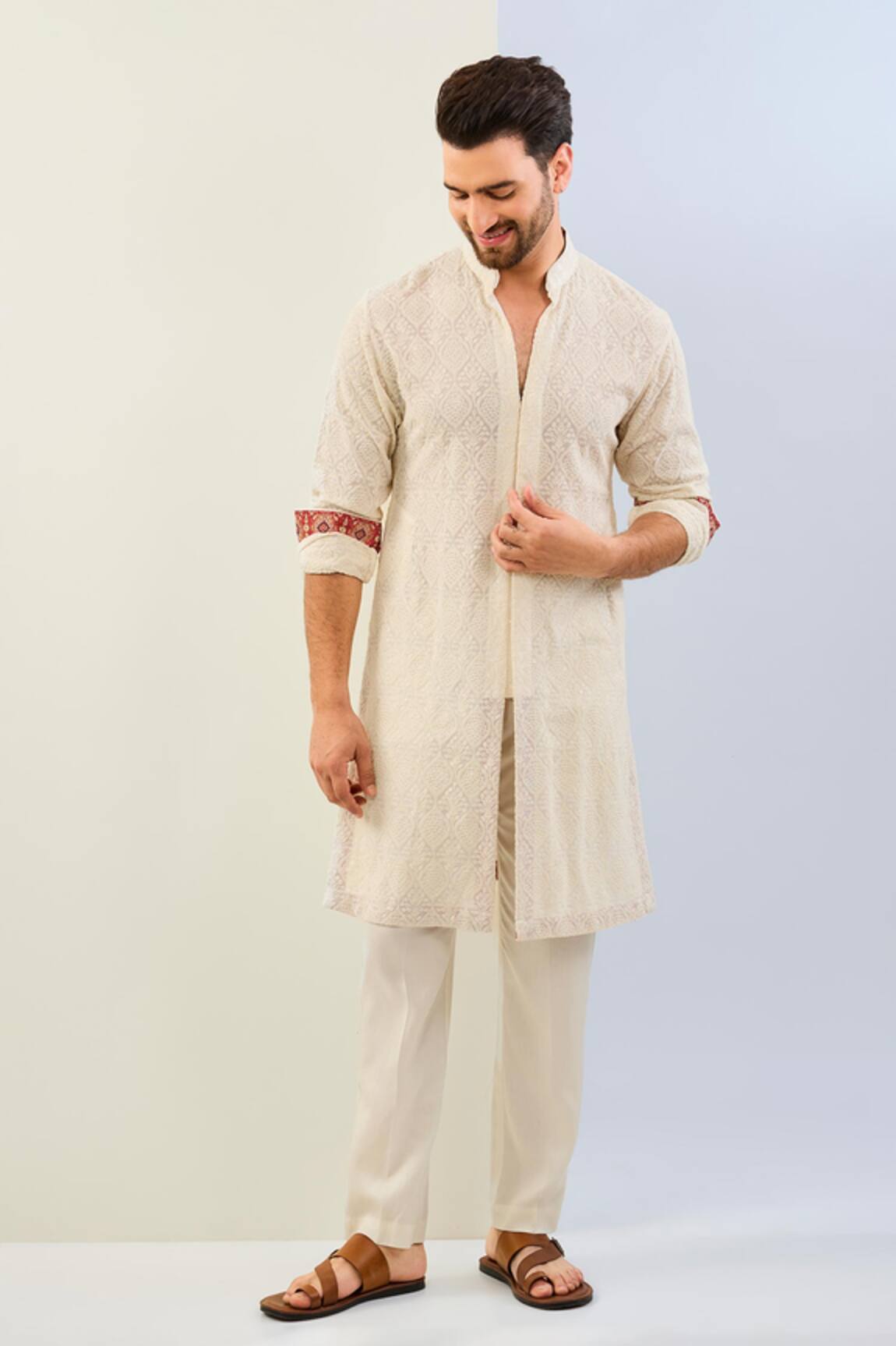 Rabani & Rakha Thread Embroidered Ivory Kurta Set