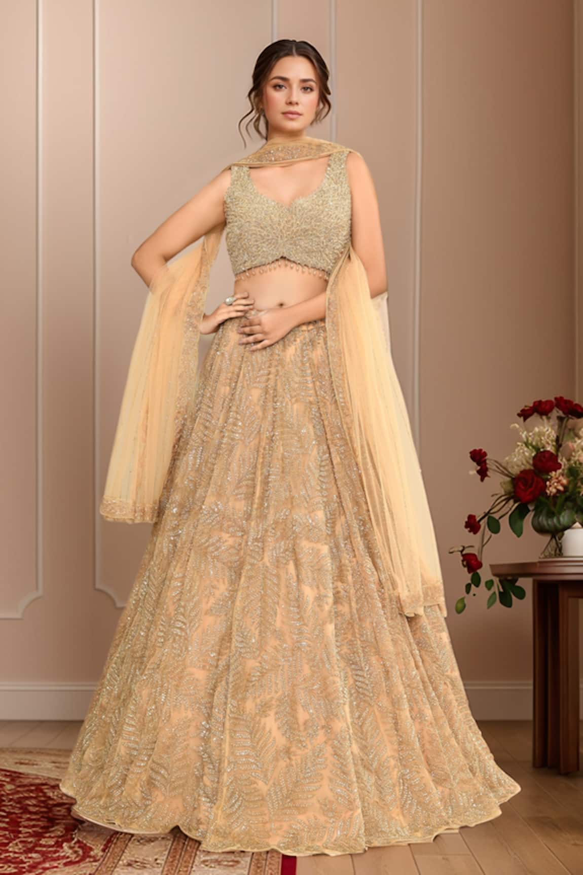Kalighata Gold Hand Embroidered Lehenga Set 