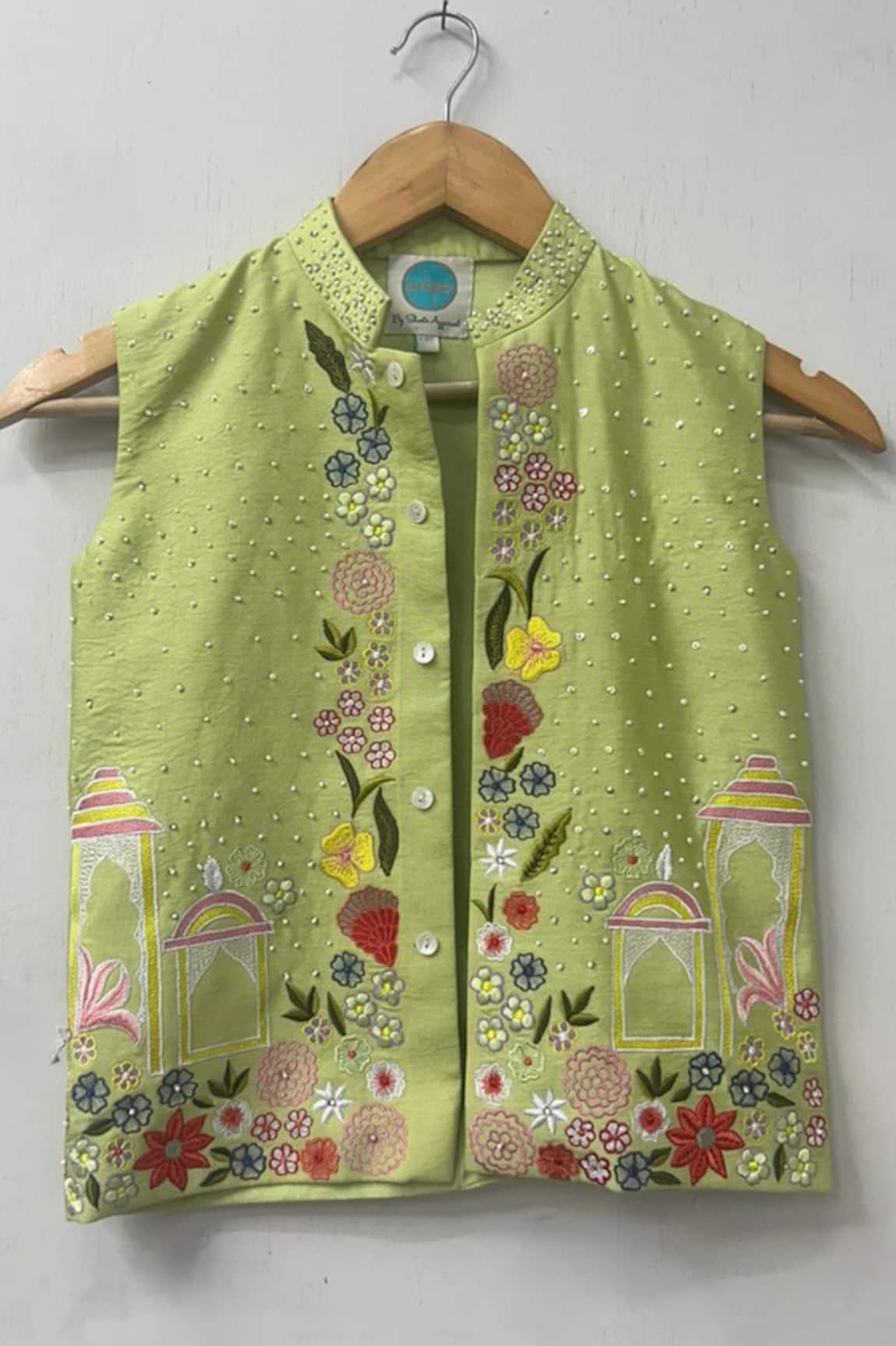 Turqidz By Shweta Aggarwal Floral Bloom Hand Embroidered Nehru Jacket 