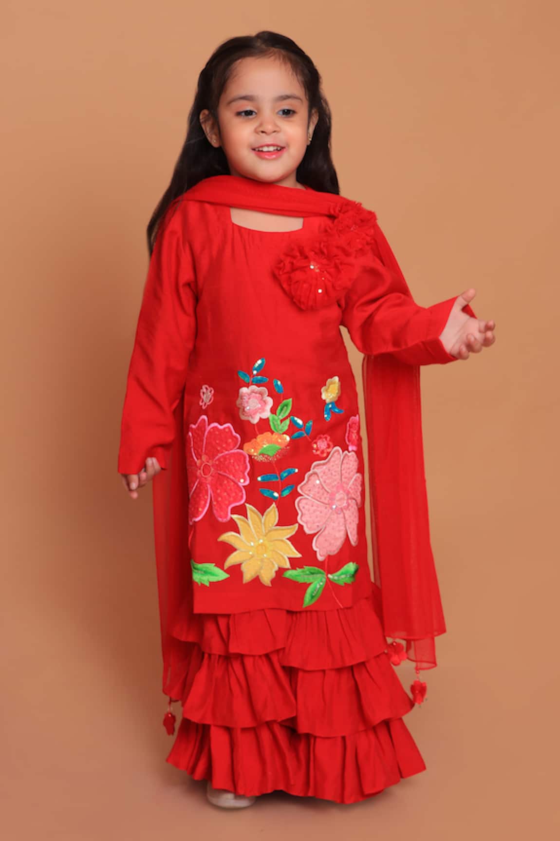 Turqidz By Shweta Aggarwal Floral Applique Kurta Sharara Set 