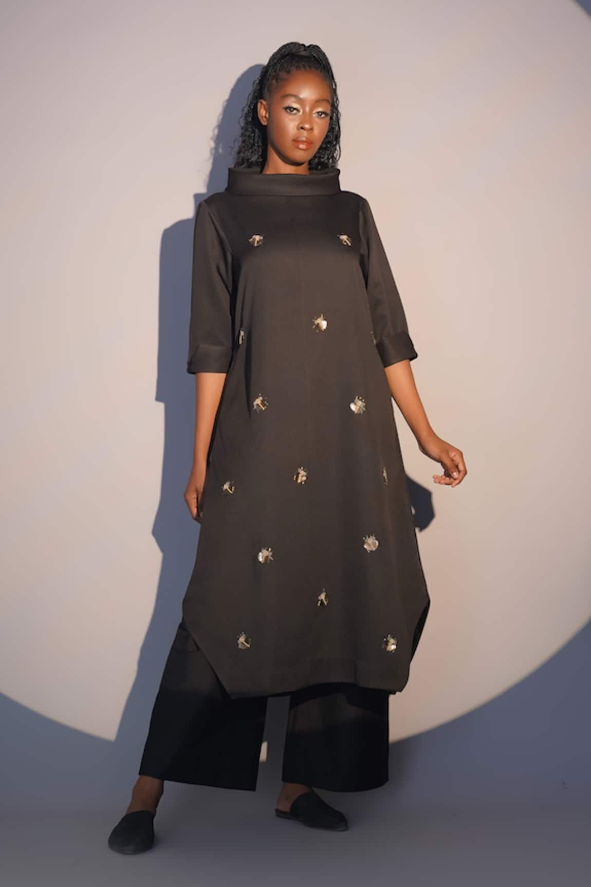 Taika By Poonam Bhagat Beetle Hand Embroidered Black Tunic