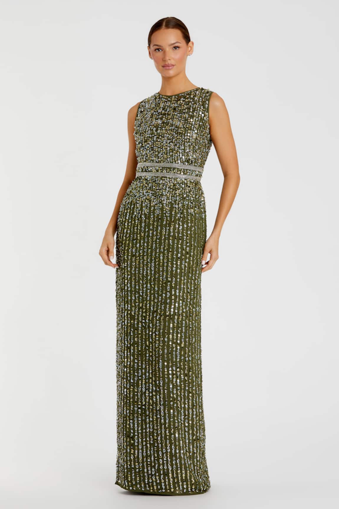 Mac Duggal Sequin Embroidered Green Maxi Dress 